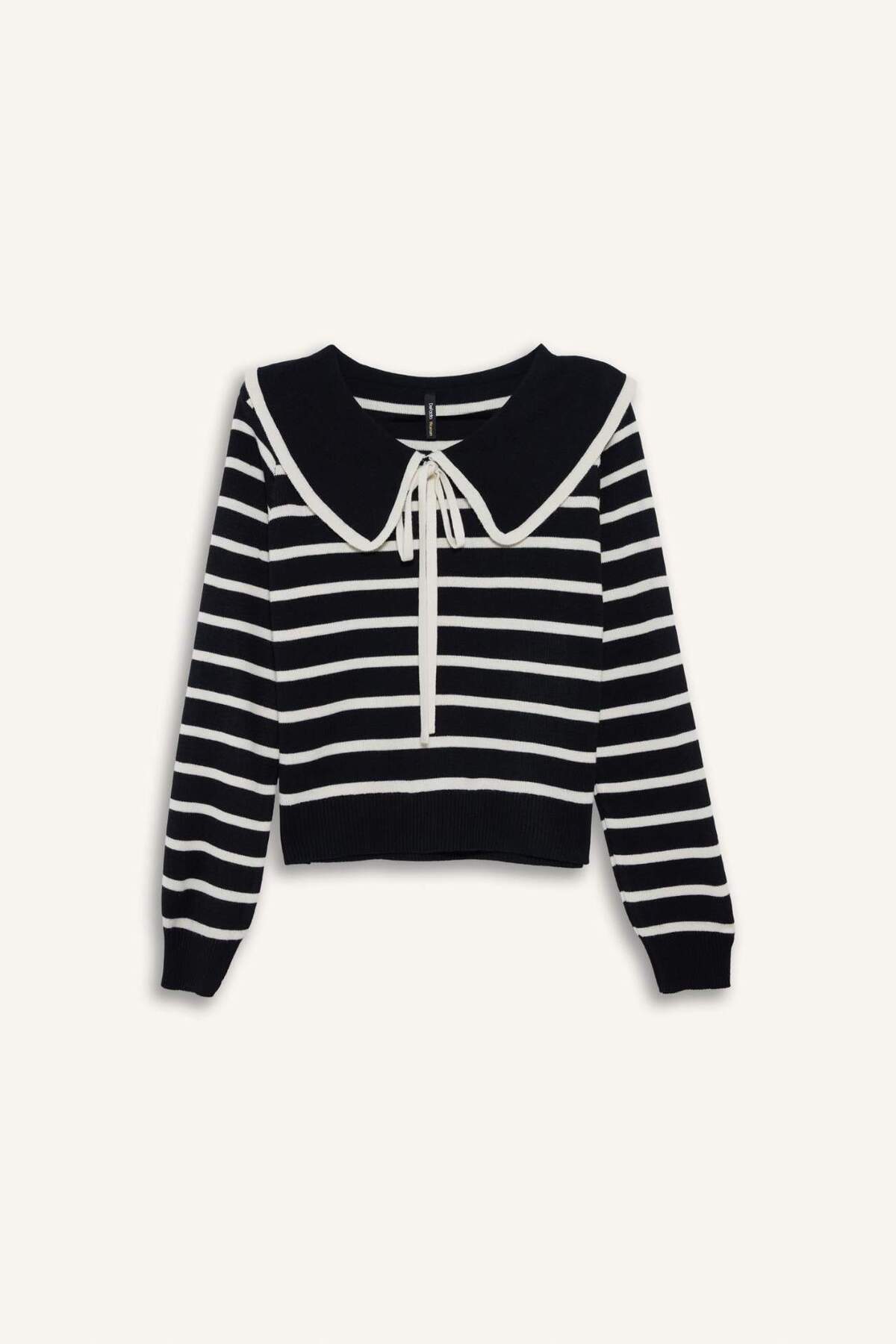 Defacto  Slim Fit Çizgili Kazak G9992AX25WN - Görsel 6