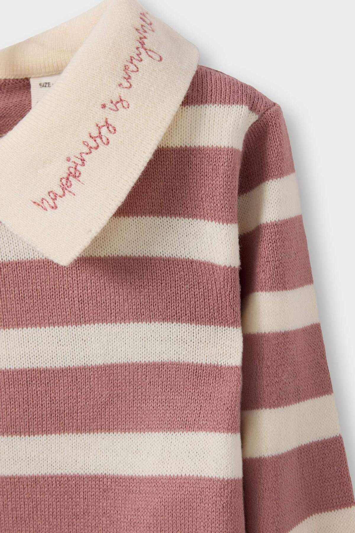 Defacto 2'li Takım Çizgili Polo Yaka Triko Kazak İspanyol Paça Triko Tayt Kız Bebek C8453A525AU fotoğrafı 3 (önizleme)