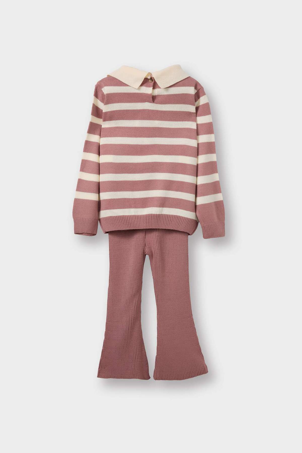 Defacto 2'li Takım Çizgili Polo Yaka Triko Kazak İspanyol Paça Triko Tayt Kız Bebek C8453A525AU fotoğrafı 4 (önizleme)