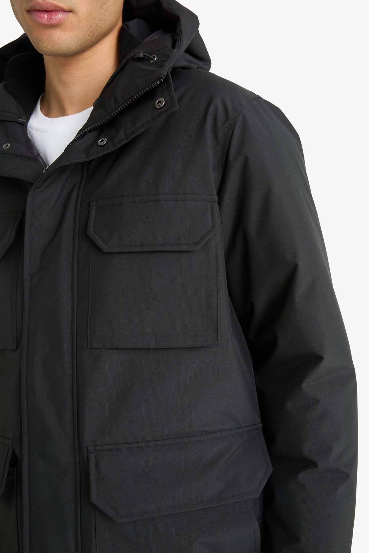 Defacto  Su İtici Regular Fit Kapüşonlu Çift Cepli Fermuarlı Çıtçıtlı Mont F5701AX25WN - Görsel 5