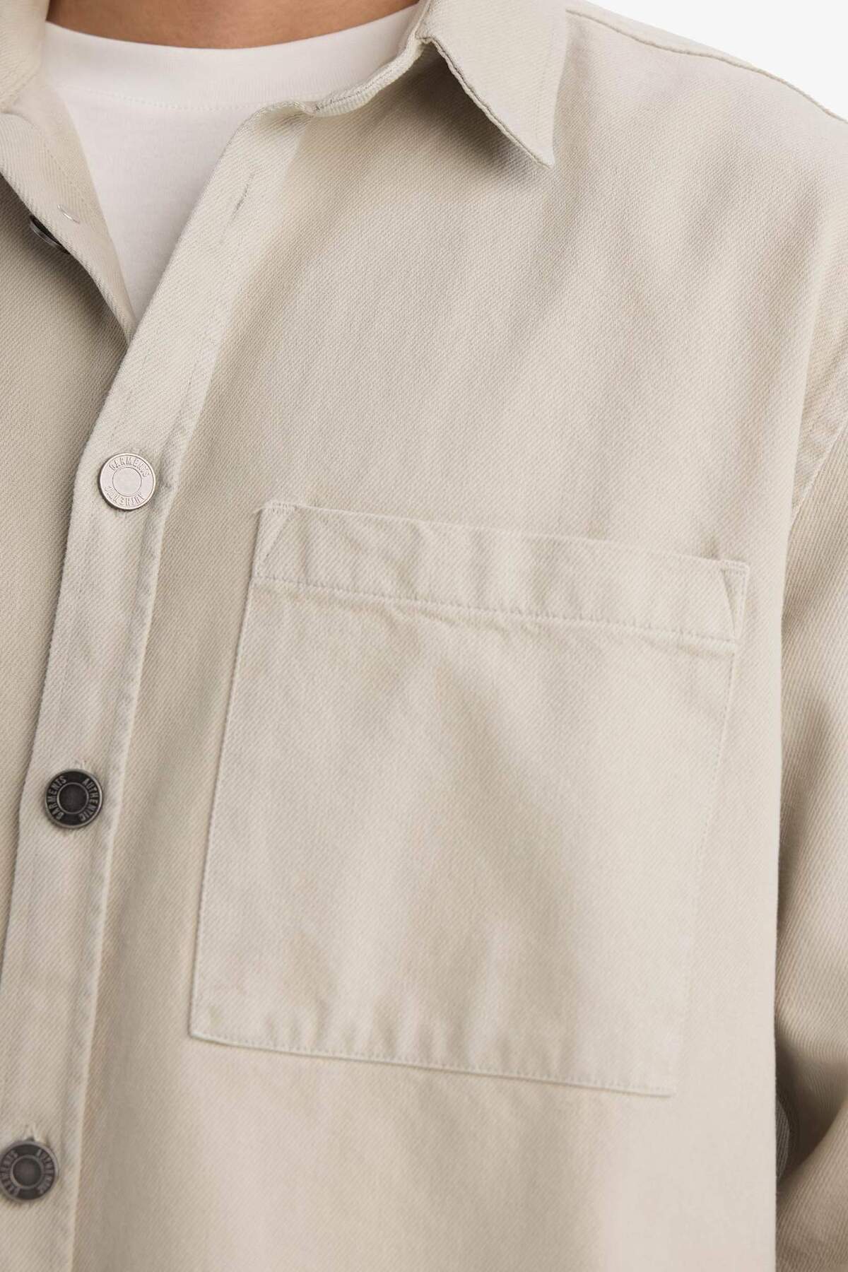 Defacto  G6595AXGR302 Gri Relax Fit Polo Yaka Gabardin Uzun Kollu Gömlek - Görsel 4