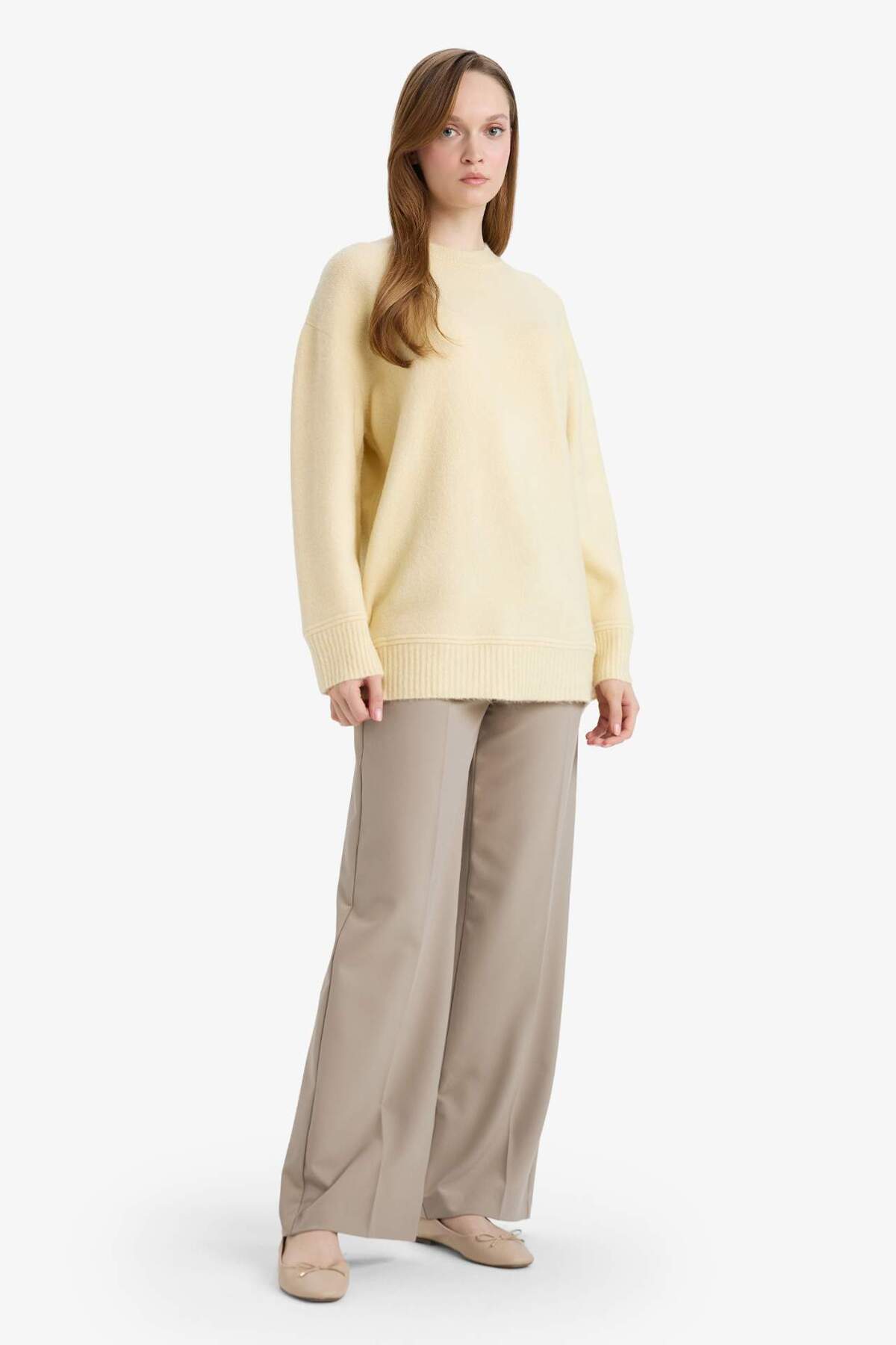 DeFacto Loose Fit Bisiklet Yaka Triko Kazak Tunik G7239AX25CW görsel 2