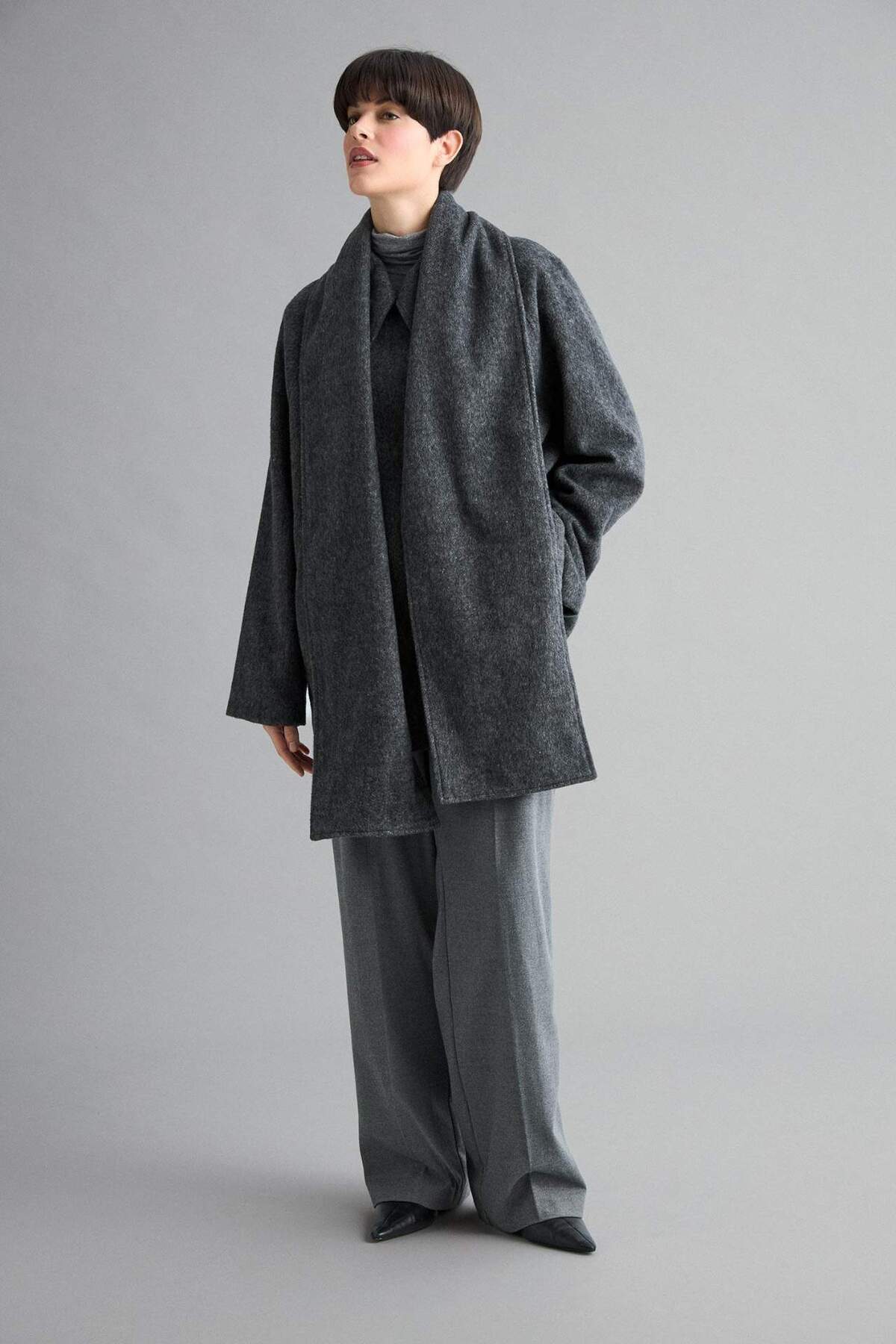 Defacto  Regular Fit Yün Karışımlı Çıkarılabilir Atkılı Kısa Kaşe Kaban F7355AX26SP - Görsel 2