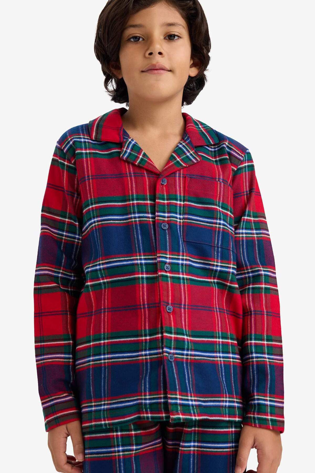 Defacto %100 Pamuklu Desenli Flanel Beli Lastikli Pijama Takımı Erkek Çocuk F0983A825WN fotoğrafı 3 (önizleme)