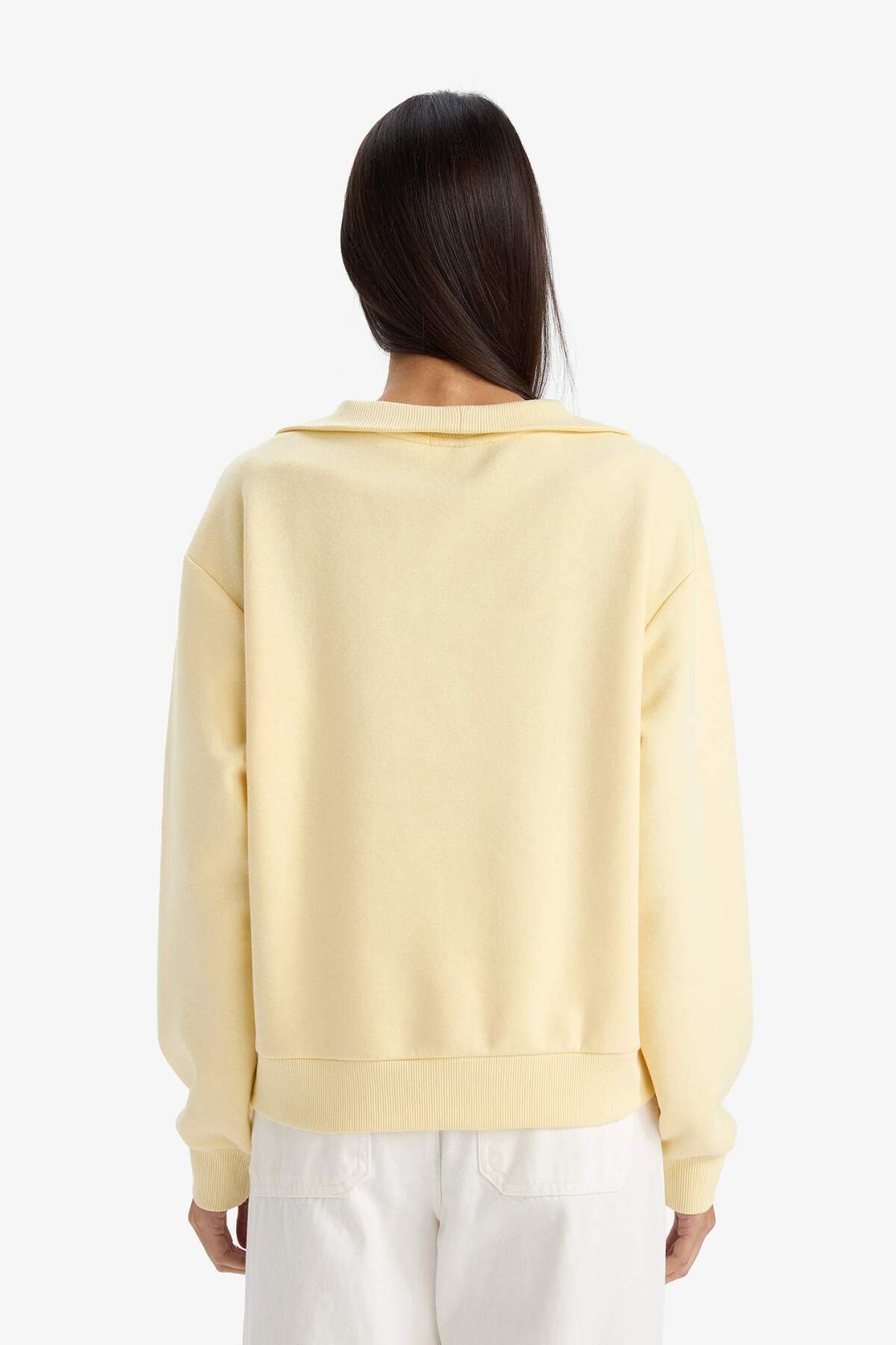 Defacto  Regular Fit Yarım Fermuarlı Balıkçı Yaka Basic Düz Sweatshirt G4761AX25WN - Görsel 5