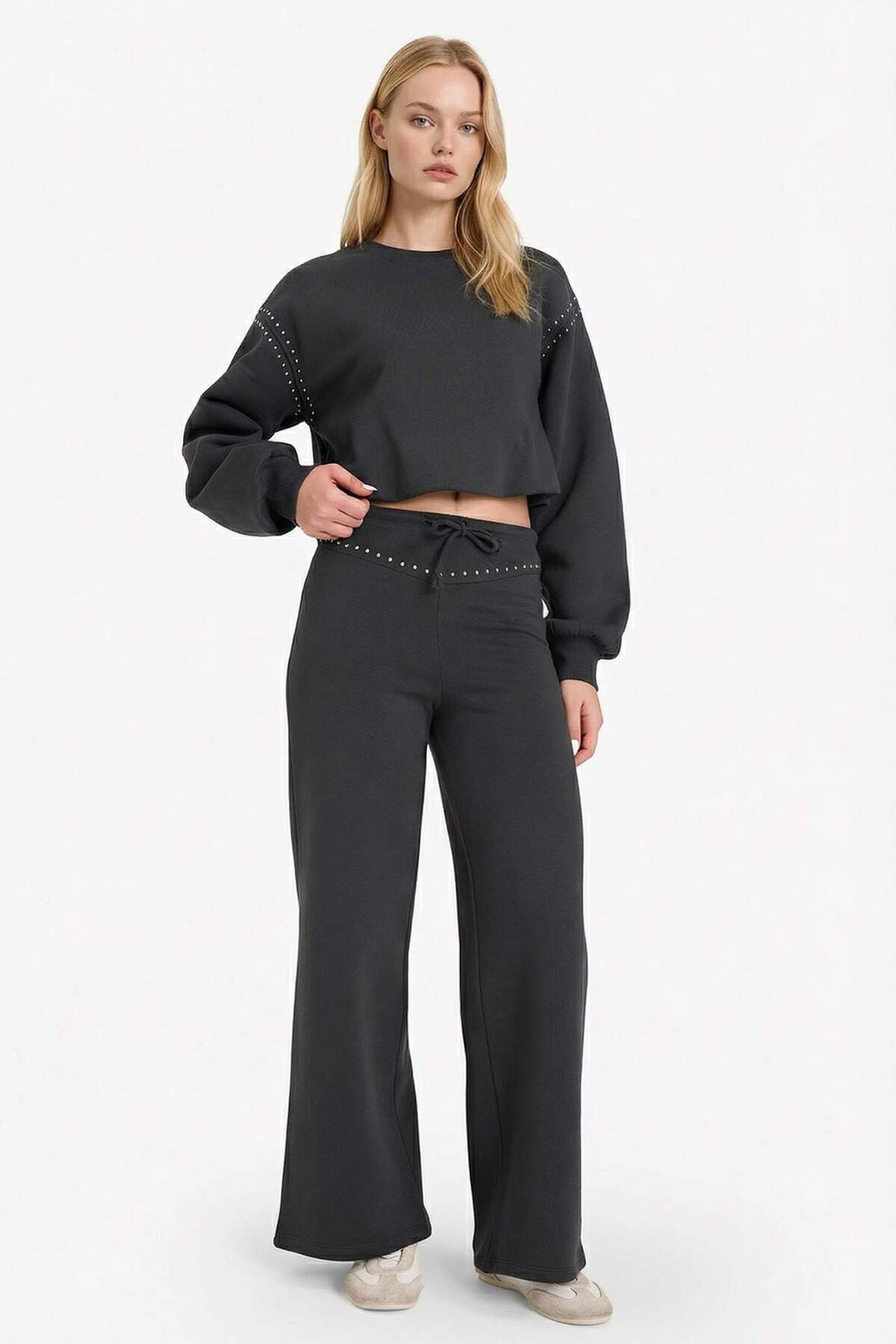 DeFacto Straight Fit Beli Bağcıklı Geniş Paça Eşofman Altı G7373AX25CW görsel 3
