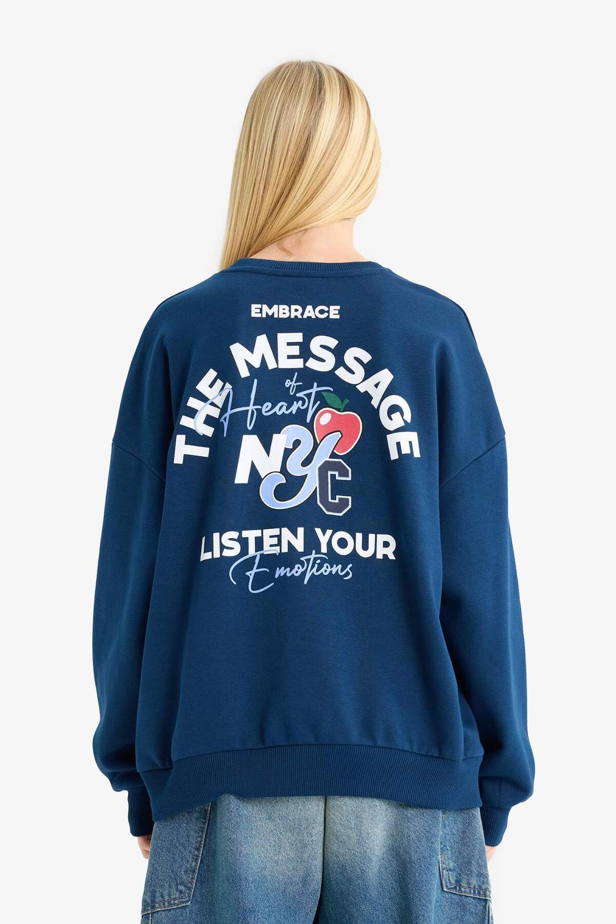 Defacto  Oversize Geniş Kalıp Bisiklet Yaka Sırt Baskılı Sweatshirt G5492AX25WN