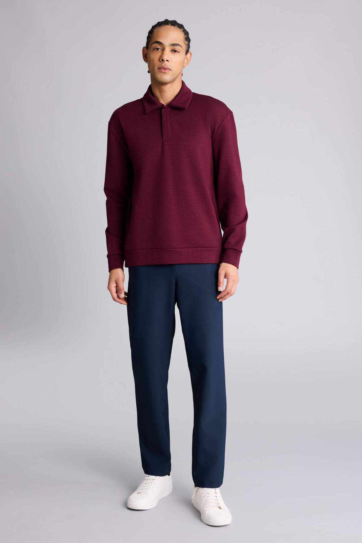 Standart Fit Polo Yaka Modal Sporcu Sweatshirt G3596AX25WN — زرشکی — تصویر 7 از 8