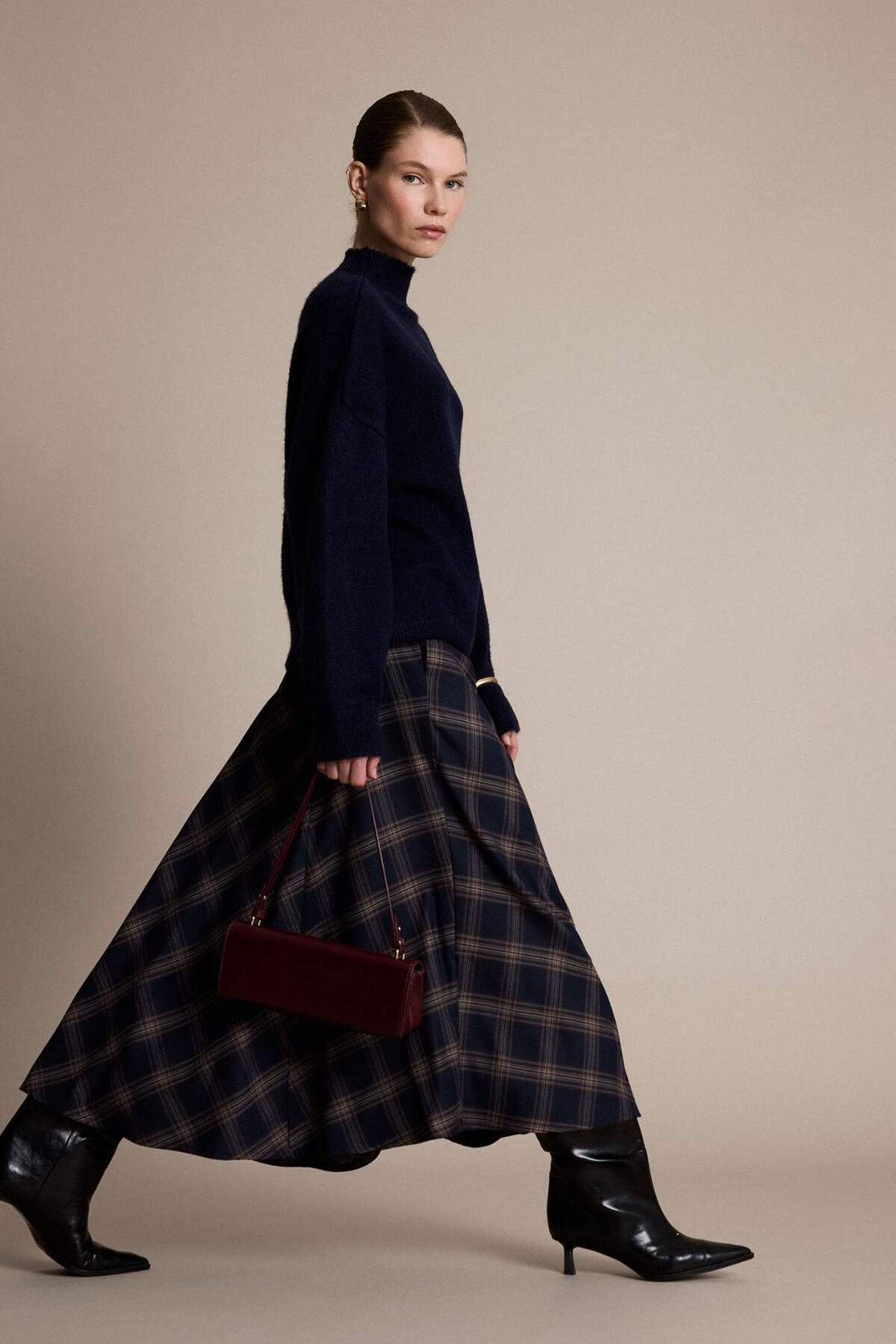 Defacto  A Kesim Kareli Normal Bel Midi Etek G6908AX25WN - Görsel 2