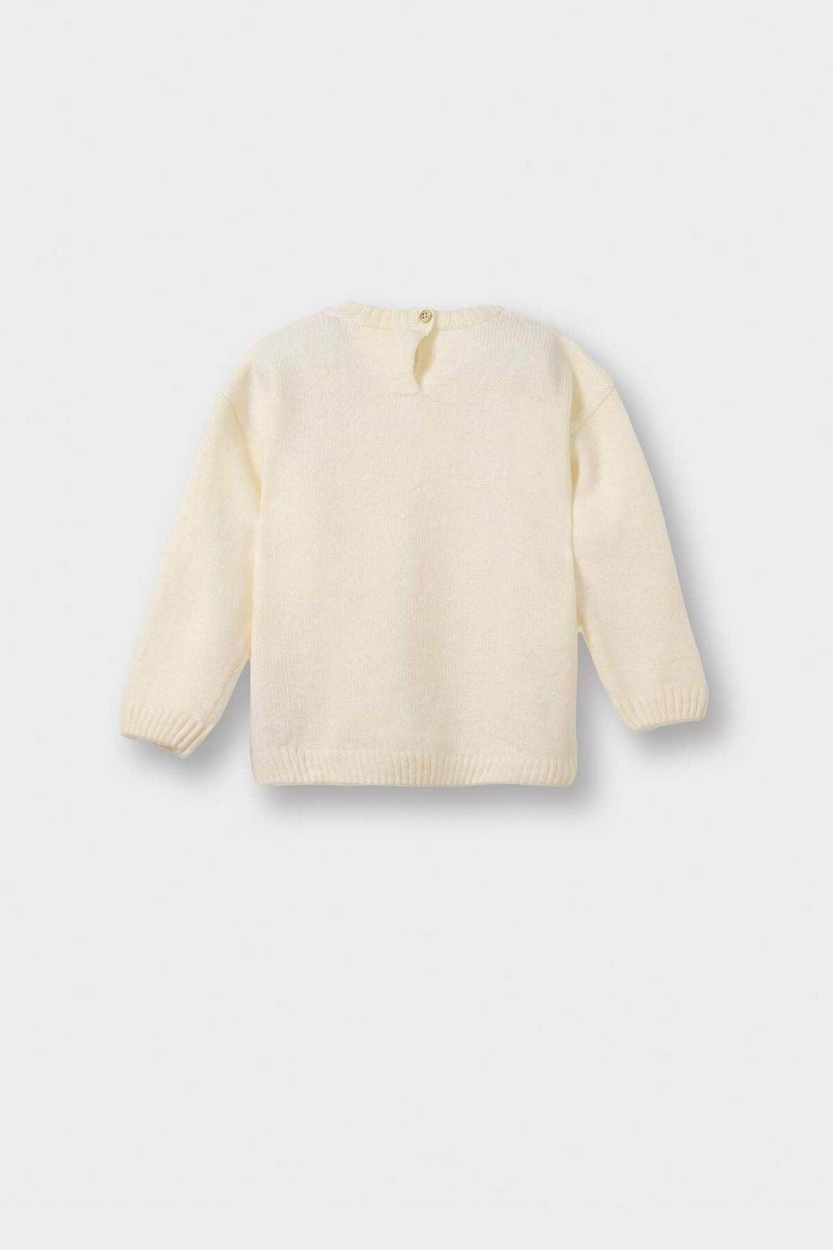 Defacto Bisiklet Yaka Çiçekli Triko Kazak Kız Bebek F2632A525WN fotoğrafı 4 (önizleme)