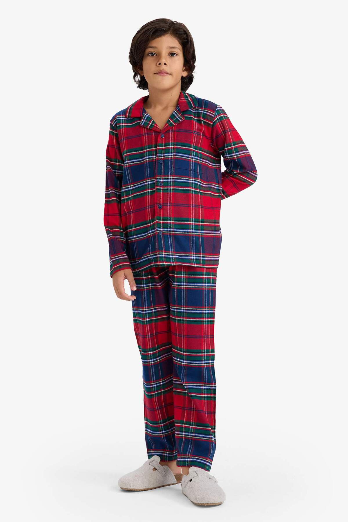 Defacto %100 Pamuklu Desenli Flanel Beli Lastikli Pijama Takımı Erkek Çocuk F0983A825WN fotoğrafı 2 (önizleme)