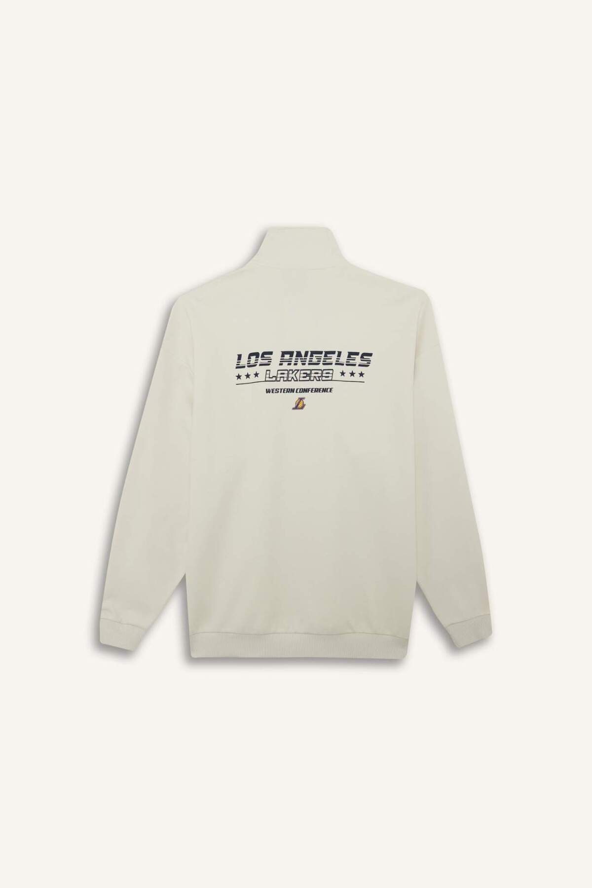 Defacto  NBA Los Angeles Lakers Oversize Geniş Kalıp Dik Yaka Yarım Fermuarlı Jakarlı Sweatshirt E9637AX25AU - Görsel 6