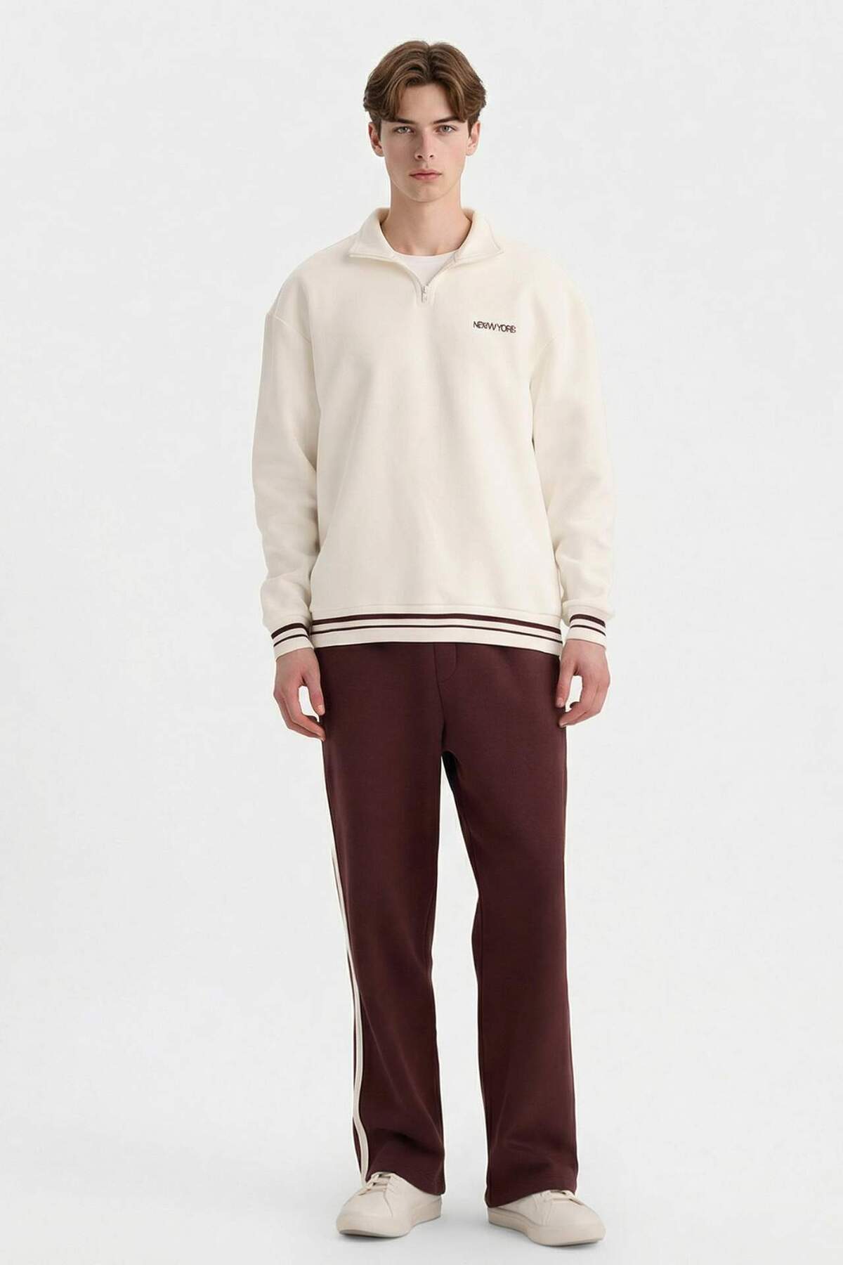 DeFacto Boxy Fit Dik Yaka Yarım Fermuarlı Baskılı Sweatshirt G6476AX25WN görsel 2