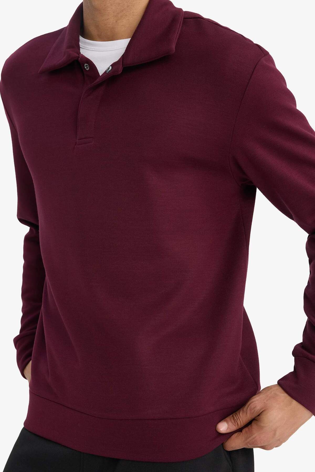 Standart Fit Polo Yaka Modal Sporcu Sweatshirt G3596AX25WN — زرشکی — تصویر 4 از 8