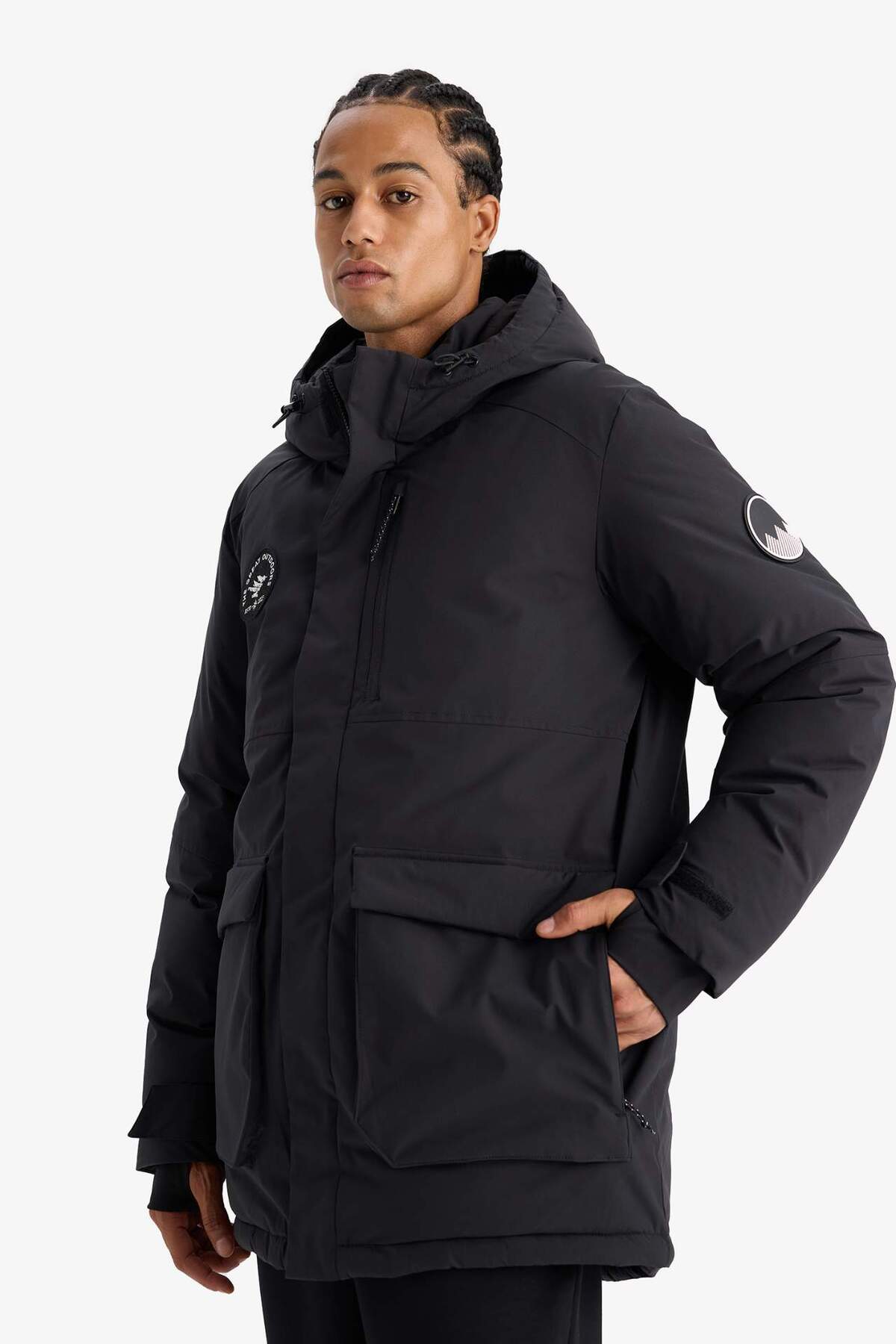 DeFacto Sıcak Tutan Su İtici Regular Fit Kapüşonlu Fermuarlı Rüzgar Geçirmez Parka Mont F3793AX25WN görsel 4