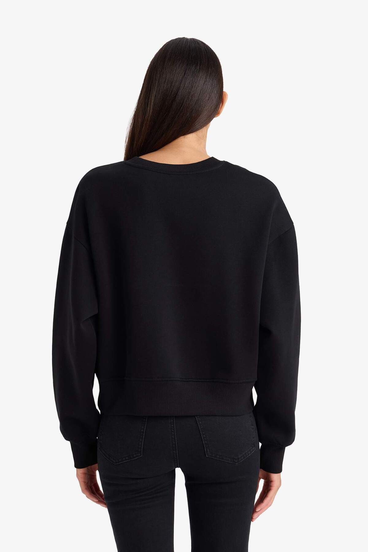 Defacto  Boxy Fit Bisiklet Yaka Aplike Kalın Sweatshirt G7007AX25WN - Görsel 5