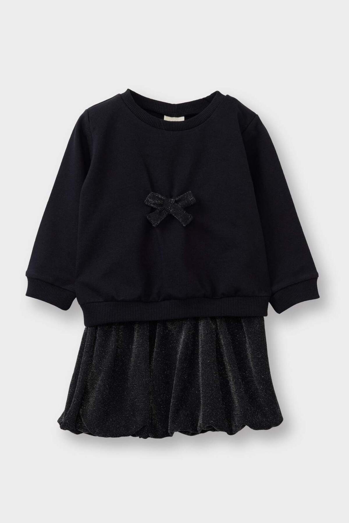 Defacto Yılbaşı Temalı 2'li Takım Fiyonklu Sweatshirt Etek Kız Bebek G5761A525WN fotoğrafı 3 (önizleme)