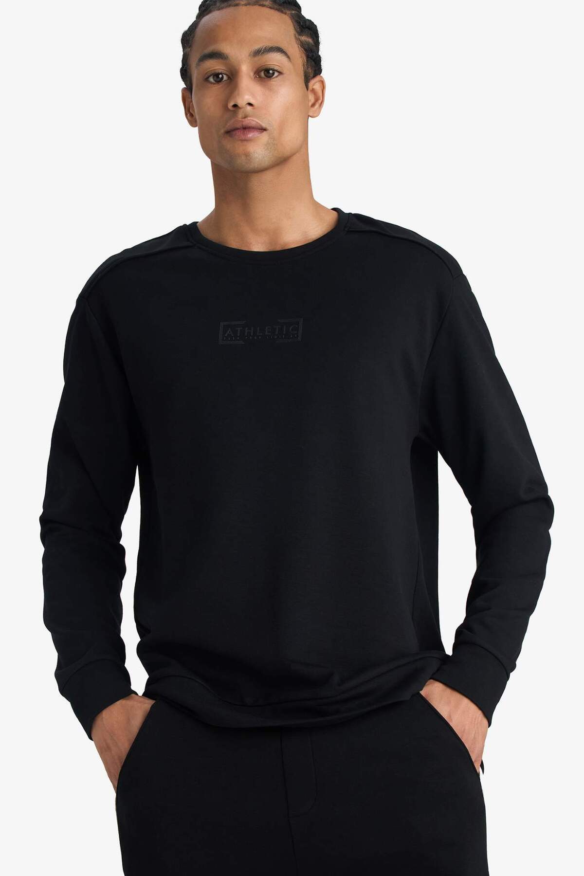 DeFacto Sıcak Tutan Standart Fit Bisiklet Yaka Modal Sweatshirt G6395AX25WN — مشکی
