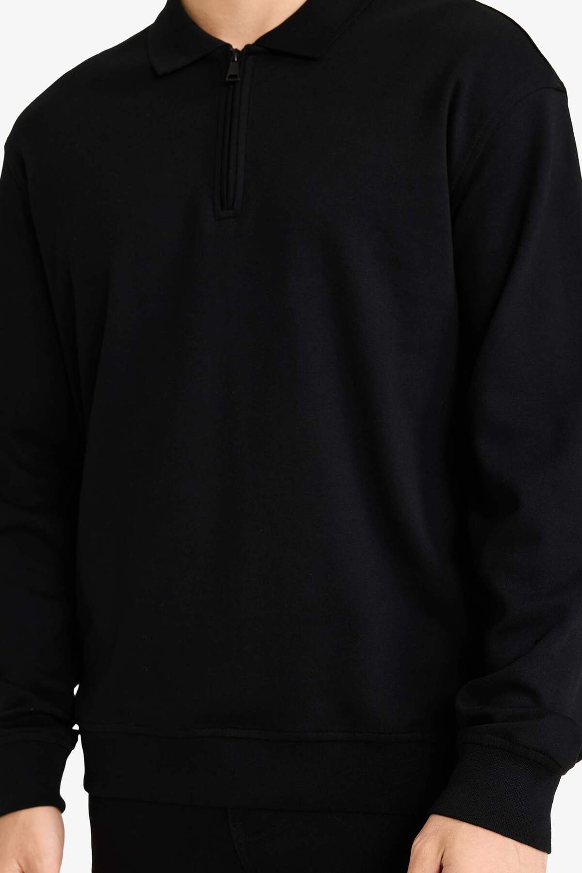 %100 Pamuk Yarım Fermuarlı Sweatshirt F2254AX25WN — مشکی — تصویر 4 از 5