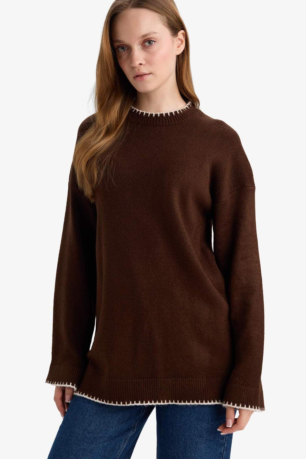 DeFacto Regular Fit Bisiklet Yaka Triko Kazak Tunik G6342AX25WN görsel 3