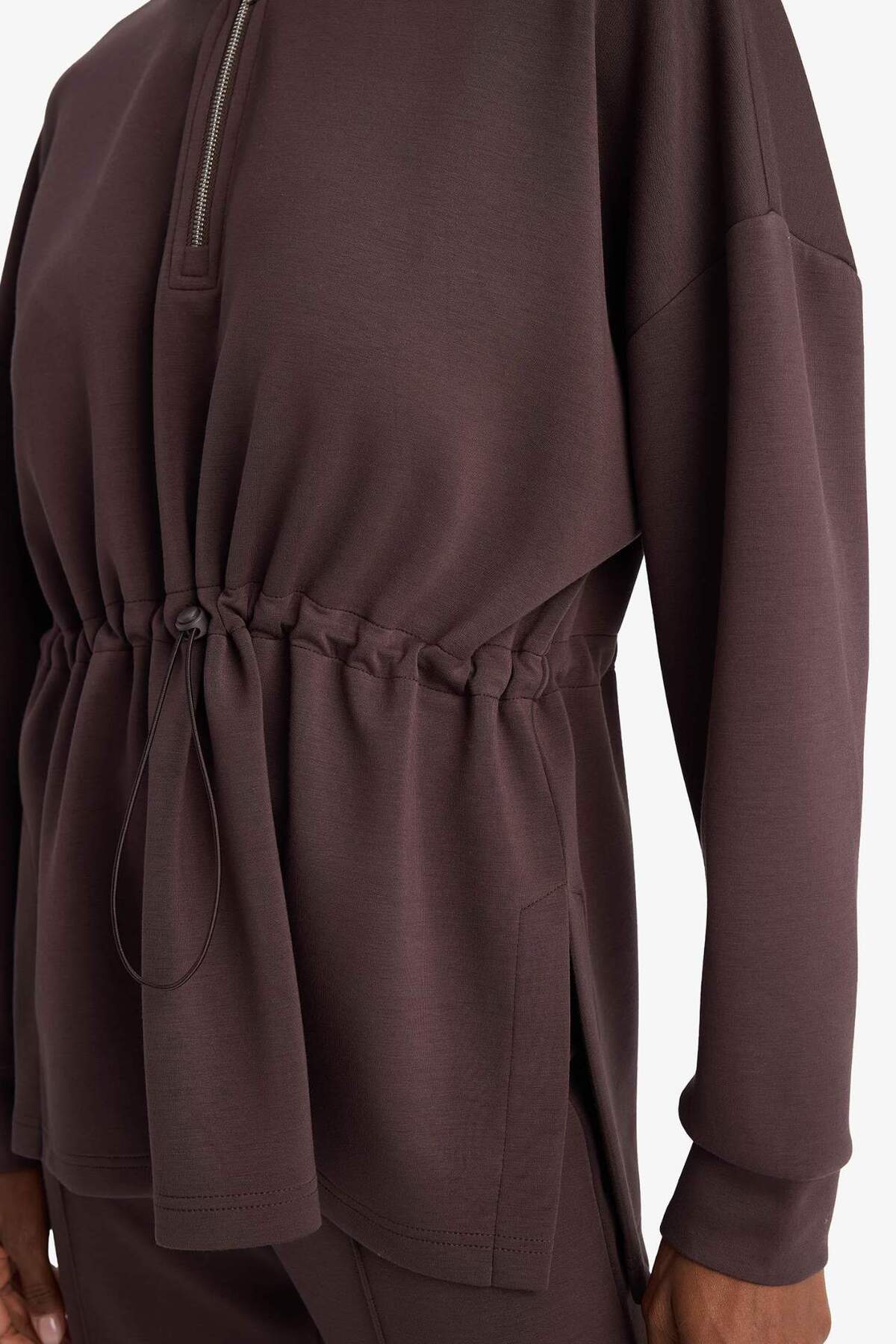 DeFacto Ultra Yumuşak Long Fit Dik Yaka Modal Sporcu Sweatshirt F9065AX26SP görsel 6