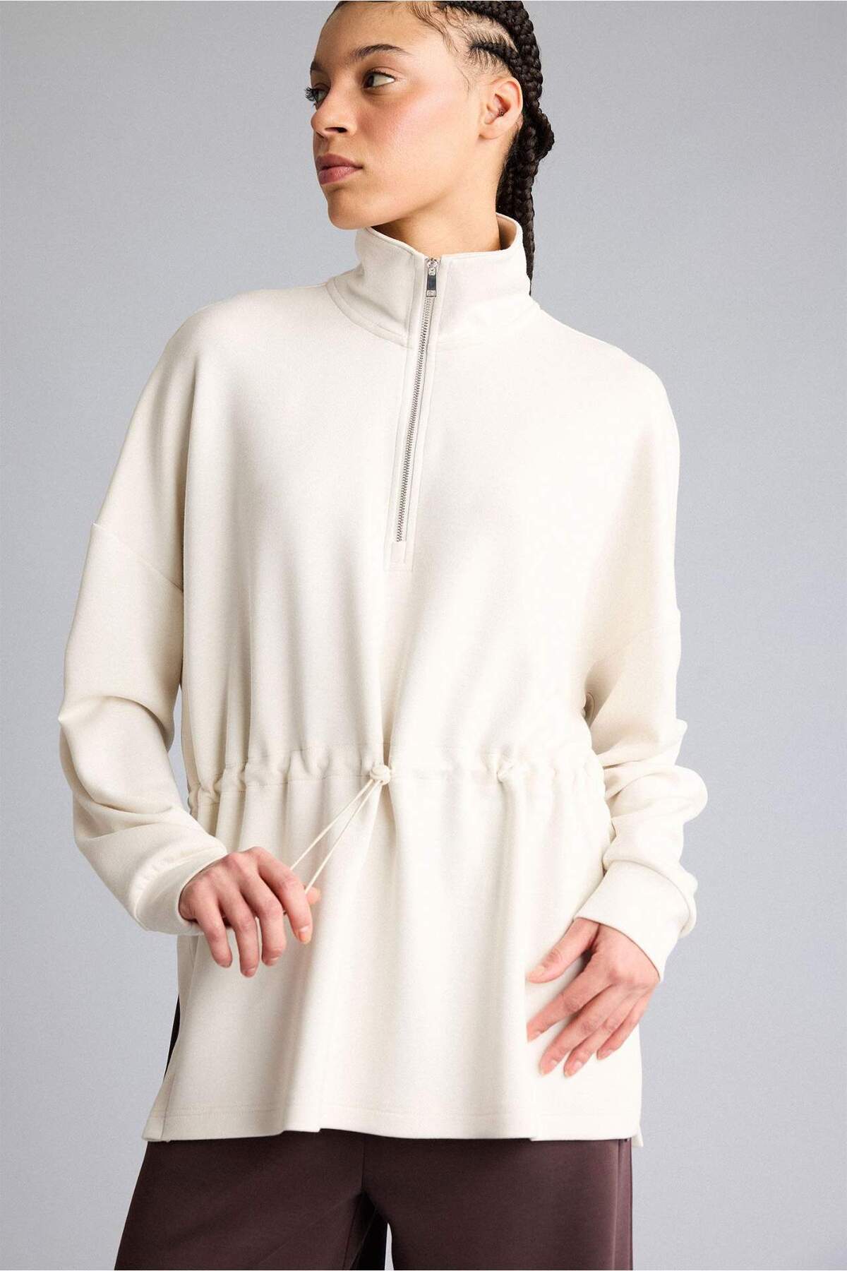 Defacto  Long Fıt Dik Yaka Modal Sporcu Sweatshirt F9065AX26SP - Görsel 5