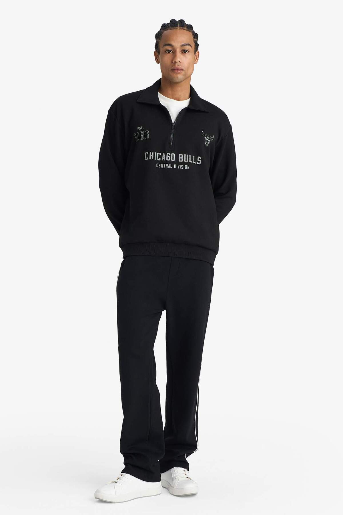 Defacto  NBA Chıcago Bulls Relax Fıt Polo Yaka Jakarlı Sweatshirt F5859AX25WN - Görsel 2