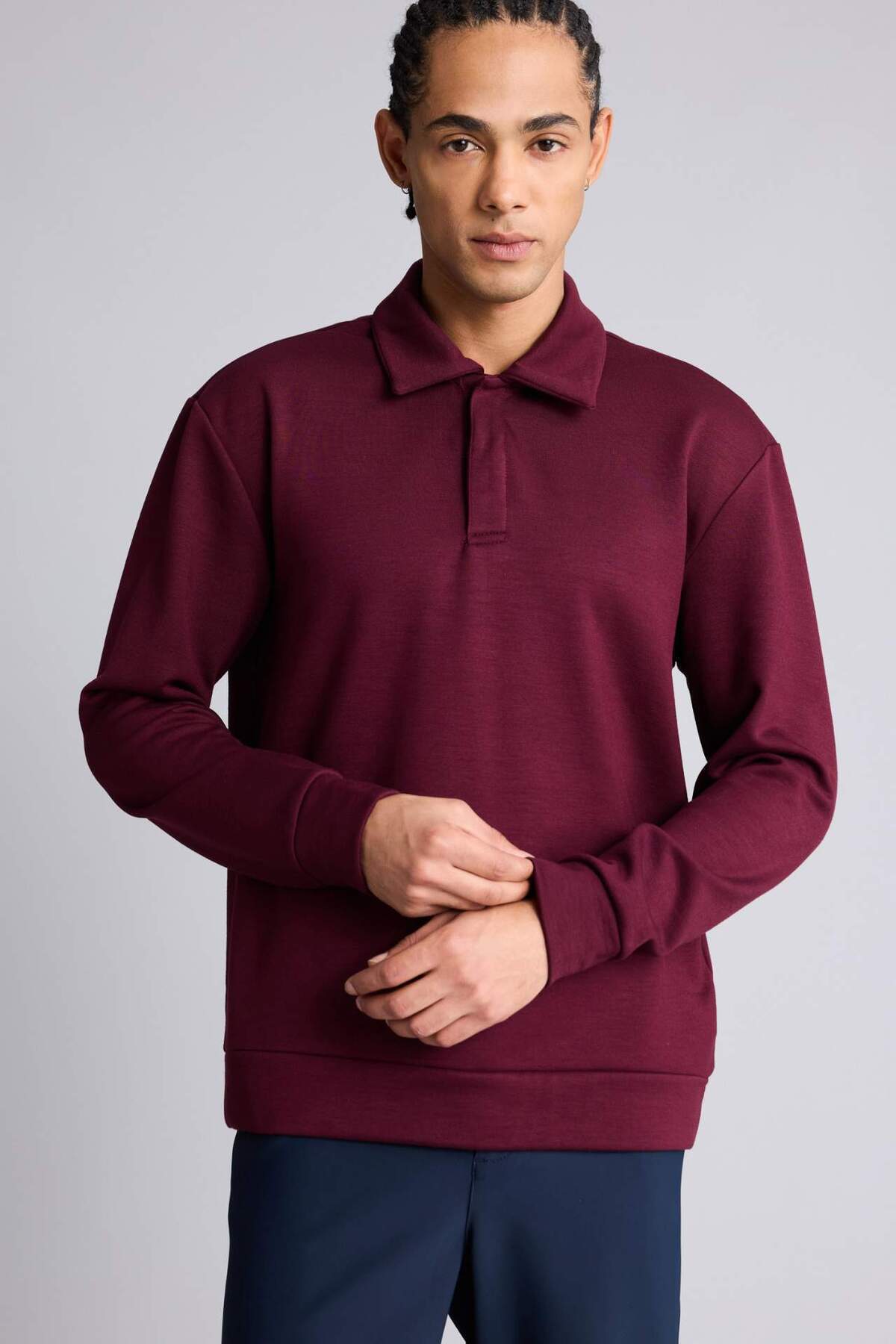 Standart Fit Polo Yaka Modal Sporcu Sweatshirt G3596AX25WN — زرشکی — تصویر 6 از 8