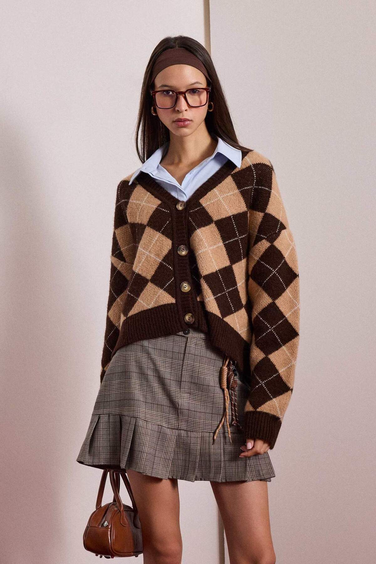 Defacto  Regular Fit V Yaka Baklava Desenli Düğmeli Hırka G3795AX25WN