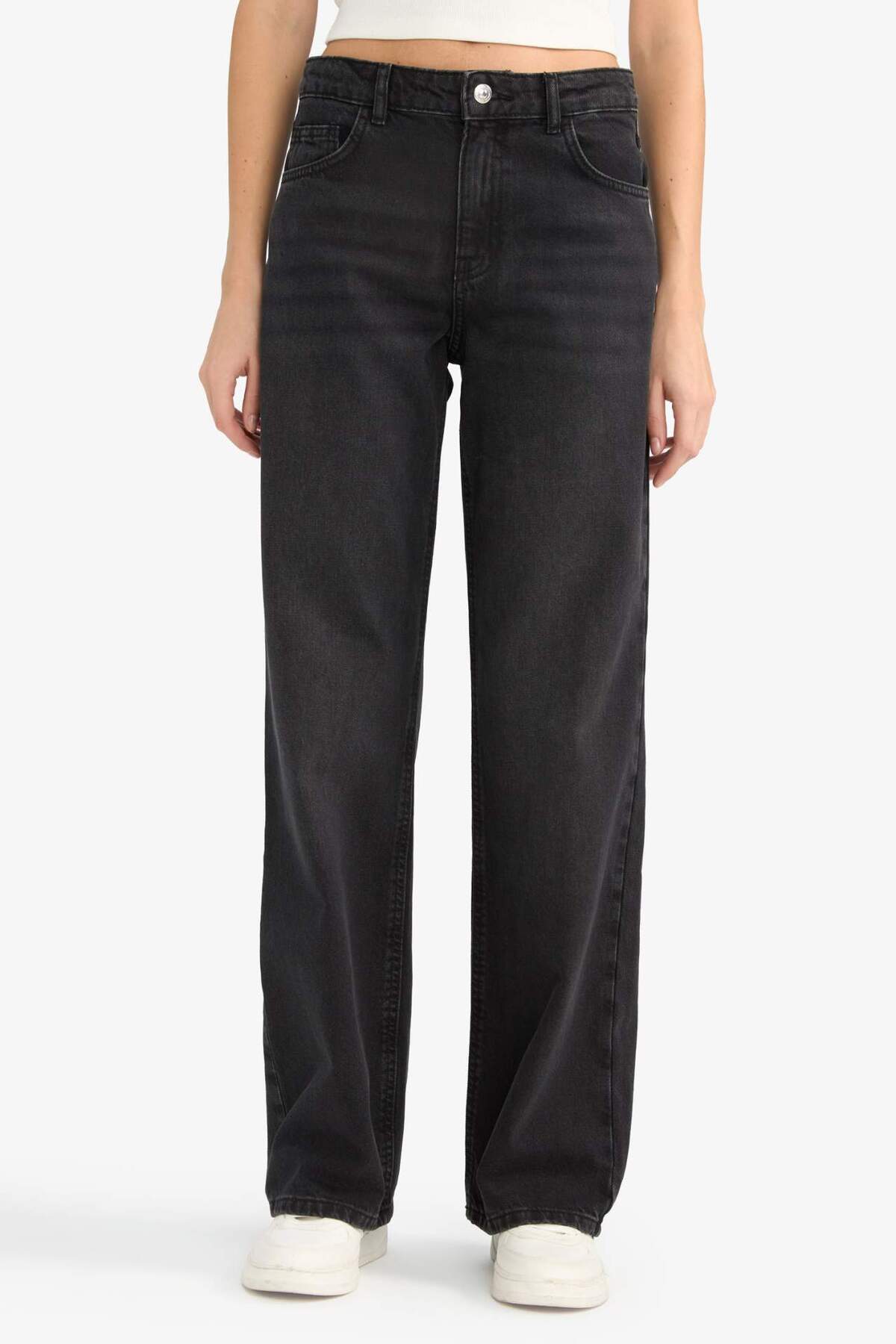 Defacto  %100 Pamuk Straıght Wıde Yüksek Bel Jean Pantolon F2952AX25WN - Görsel 4