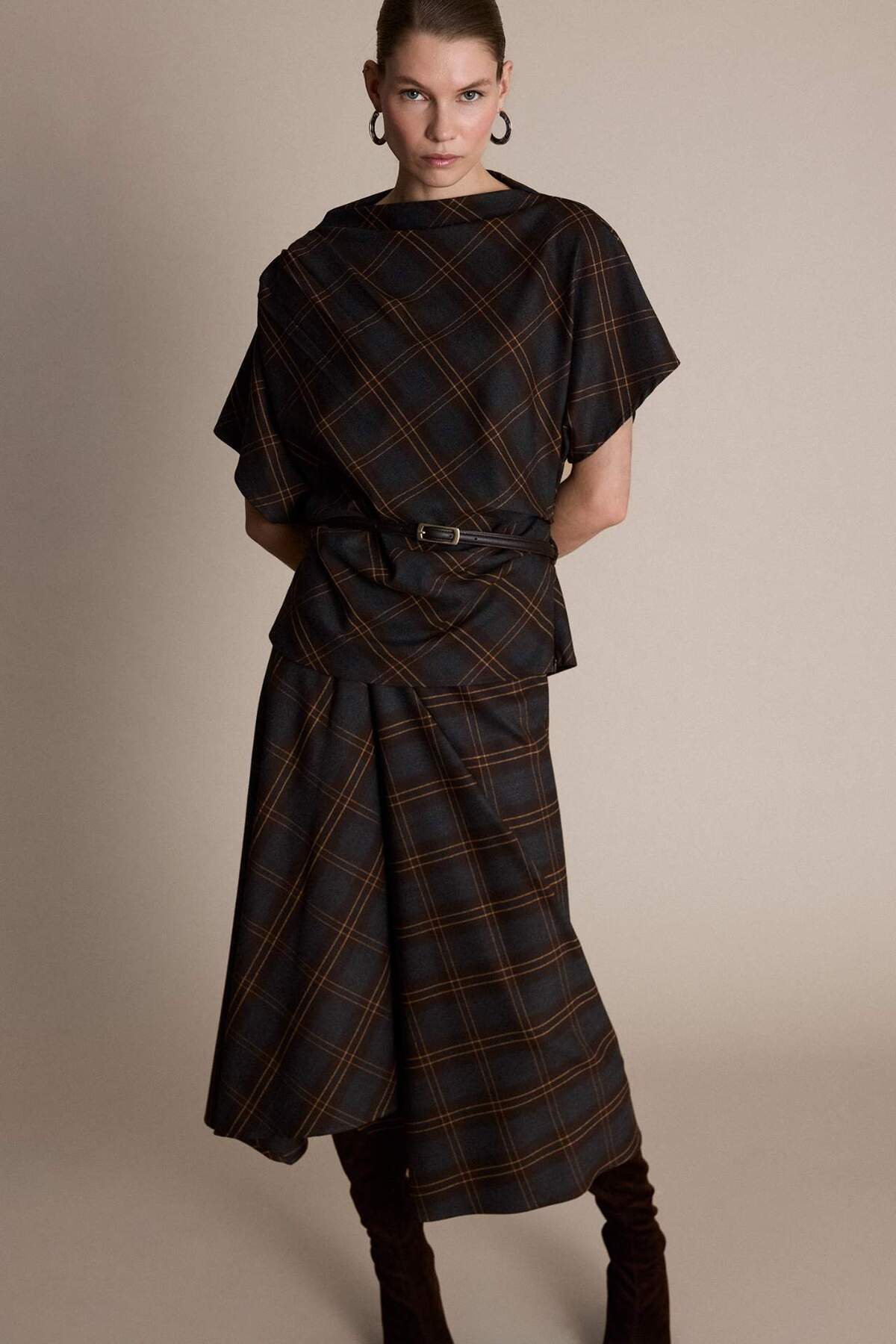 Defacto  Kalem Kareli Normal Bel Midi Etek G6127AX25WN - Görsel 3