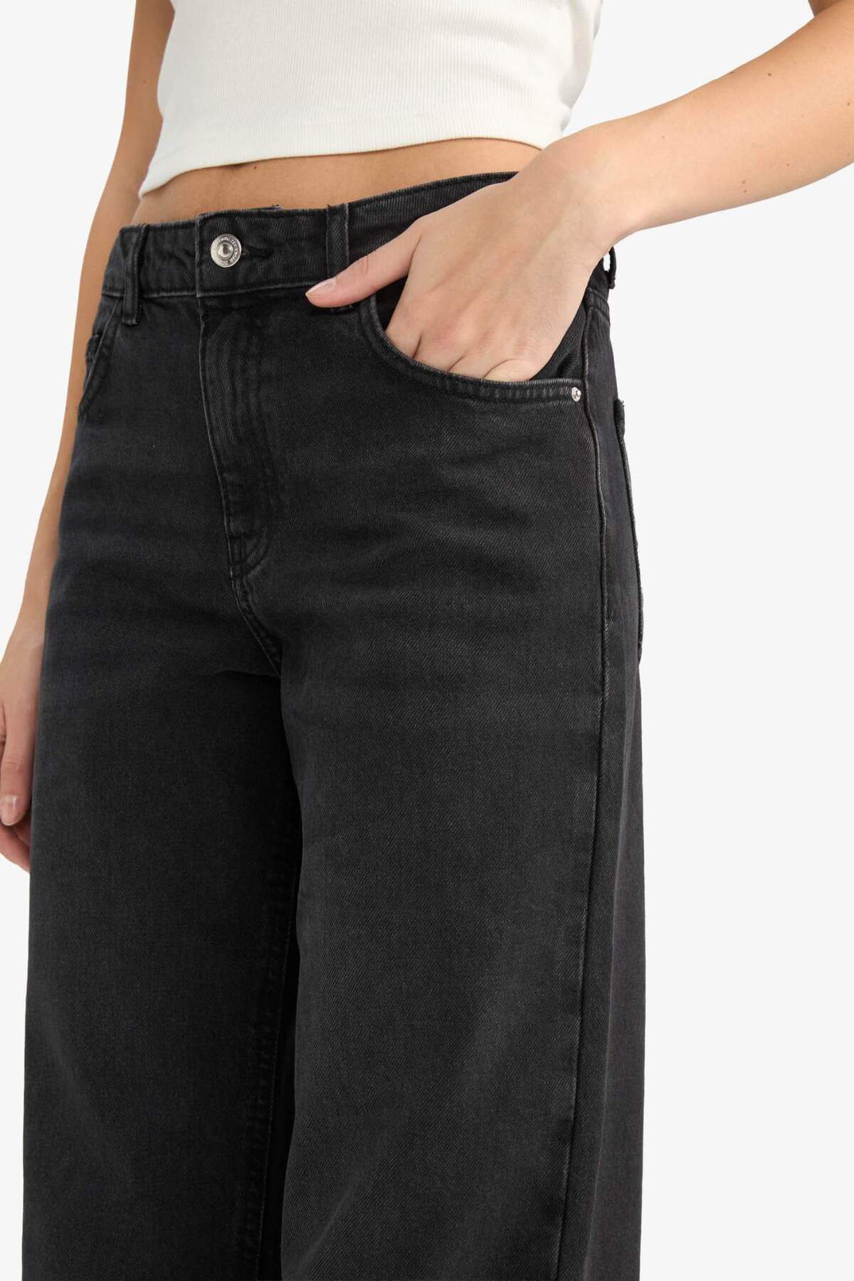 Defacto  %100 Pamuk Straıght Wıde Yüksek Bel Jean Pantolon F2952AX25WN - Görsel 5