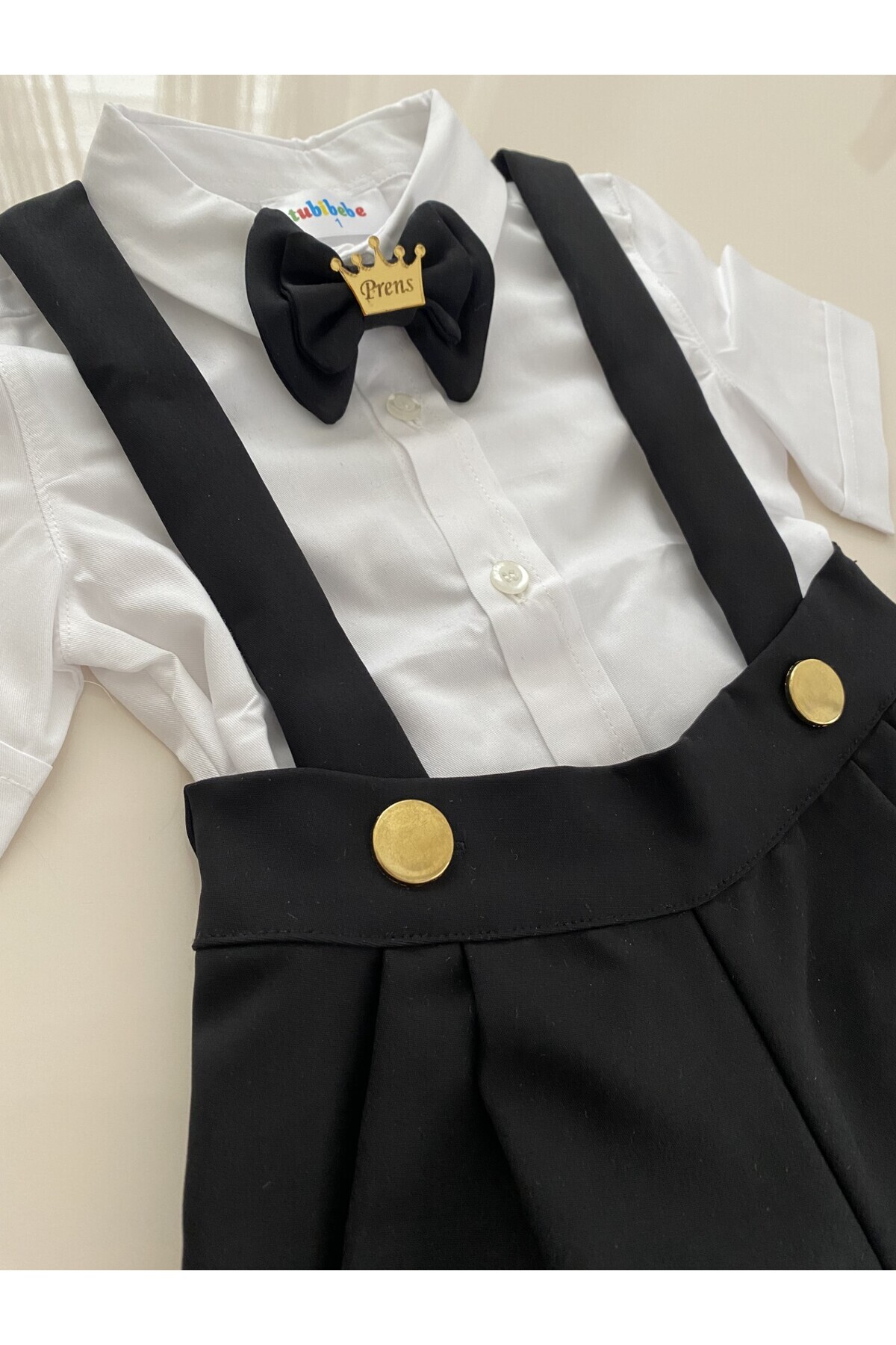 tubibebe Siyah & Gold Pileli Şort Salopet Takım - Erkek Bebek Doğum Günü Kıyafeti - Özel Gün Kostümü fotoğrafı 7 (önizleme)