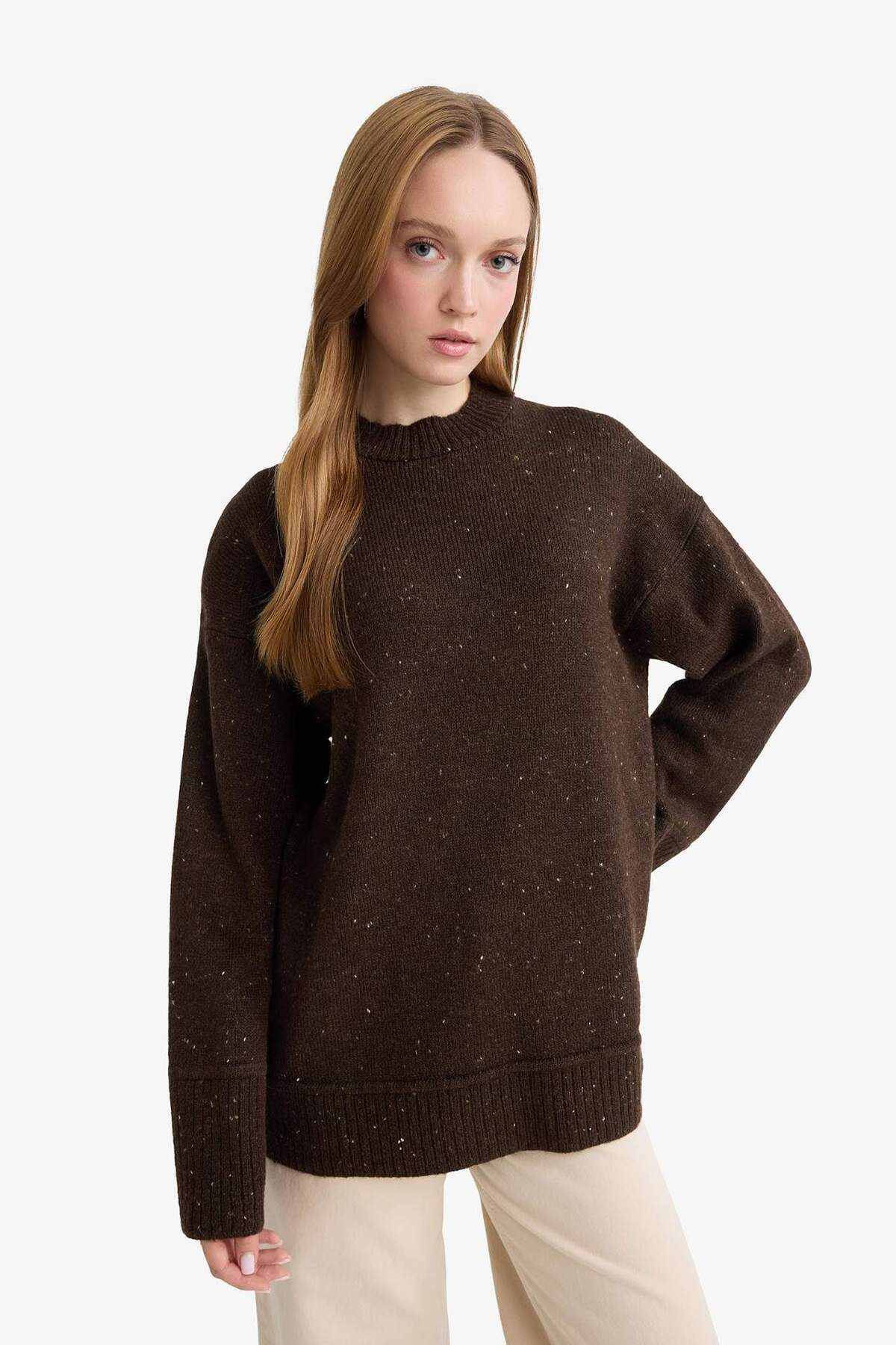 DeFacto Loose Fit Bisiklet Yaka Triko Tunik F3242AX25WN görsel 3