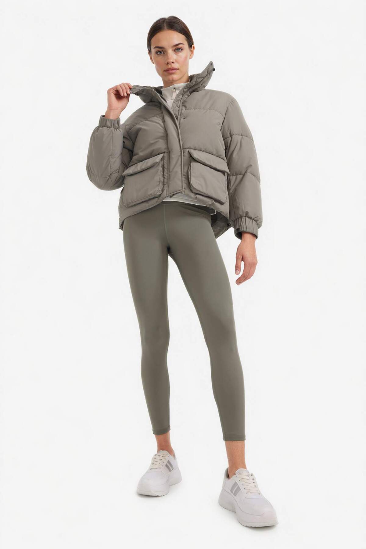 Defacto  Su İtici Oversize Fit Geniş Kalıp Dik Yaka Fermuarlı Çıtçıtlı Cepli Şişme Mont E9266AX25WN - Görsel 2