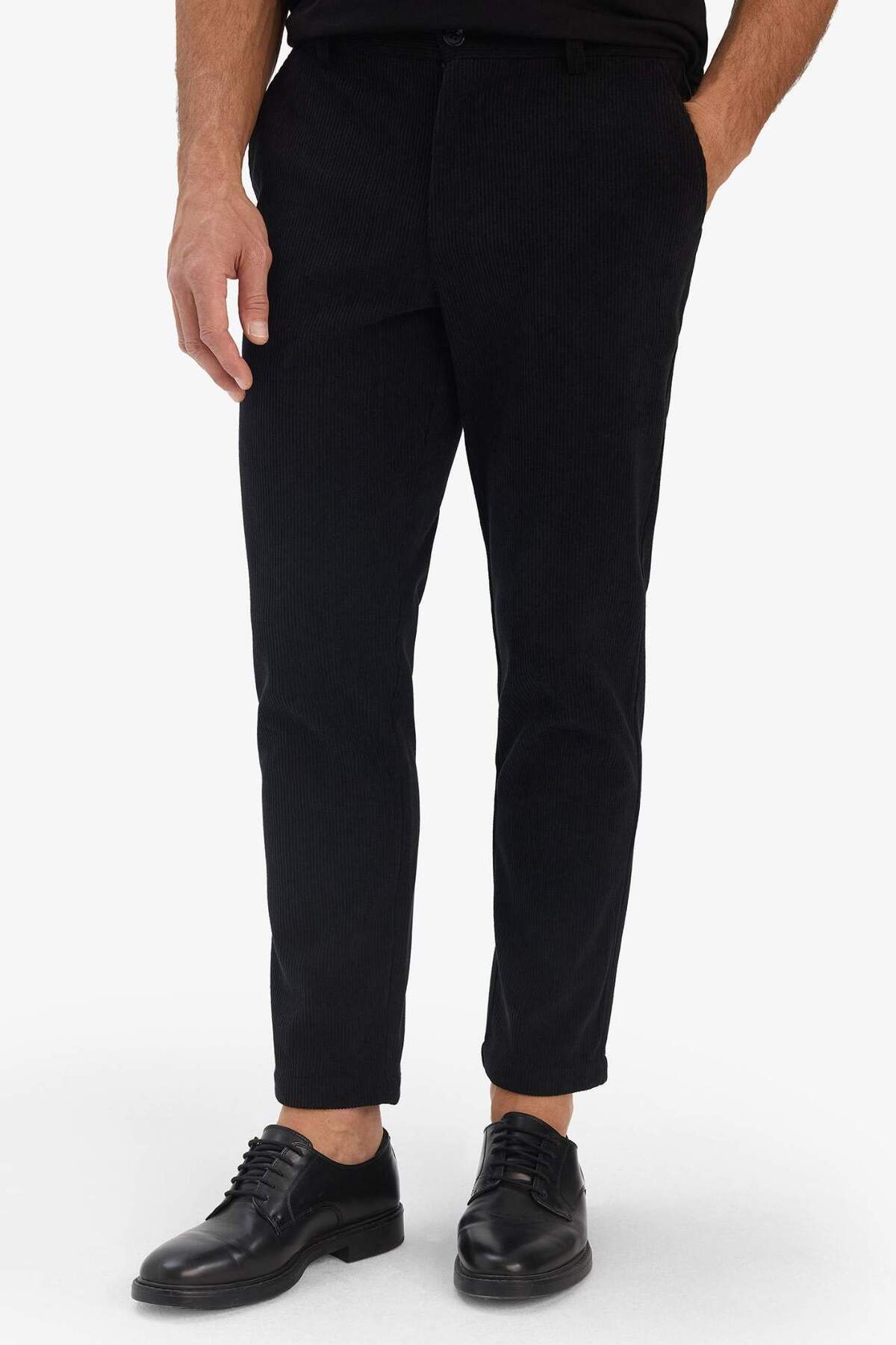 DeFacto Esnek Kumaş Tailored Regular Fit Düz Paça Fitilli Kadife Pantolon F0462AX25WN görsel 2