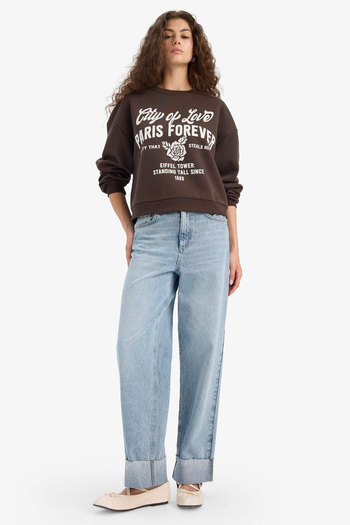 Defacto  Regular Fit Bisiklet Yaka Baskılı Sweatshirt E8602AX25WN - Görsel 2