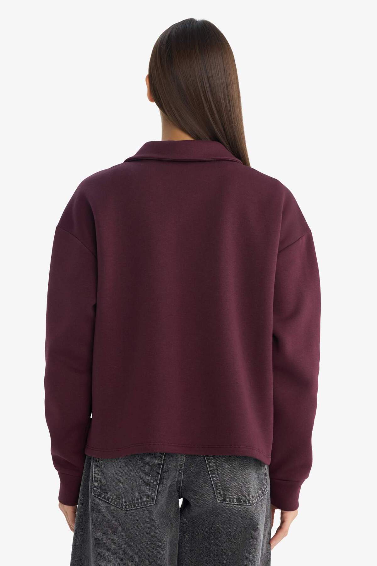 Defacto  Oversize Geniş Kalıp Polo Yaka Baskılı Sweatshirt G3721AX25WN - Görsel 5