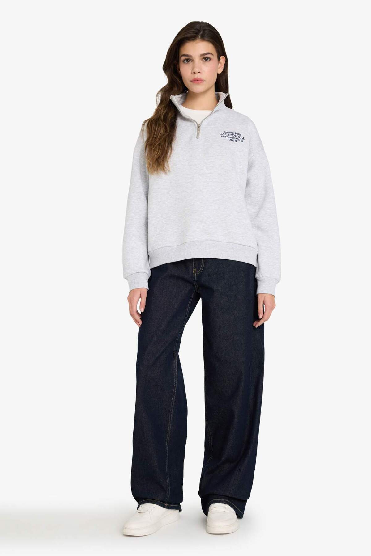 Defacto  Oversize Geniş Kalıp Yarım Fermuarlı Baskılı Sweatshirt G3716AX25WN - Görsel 2