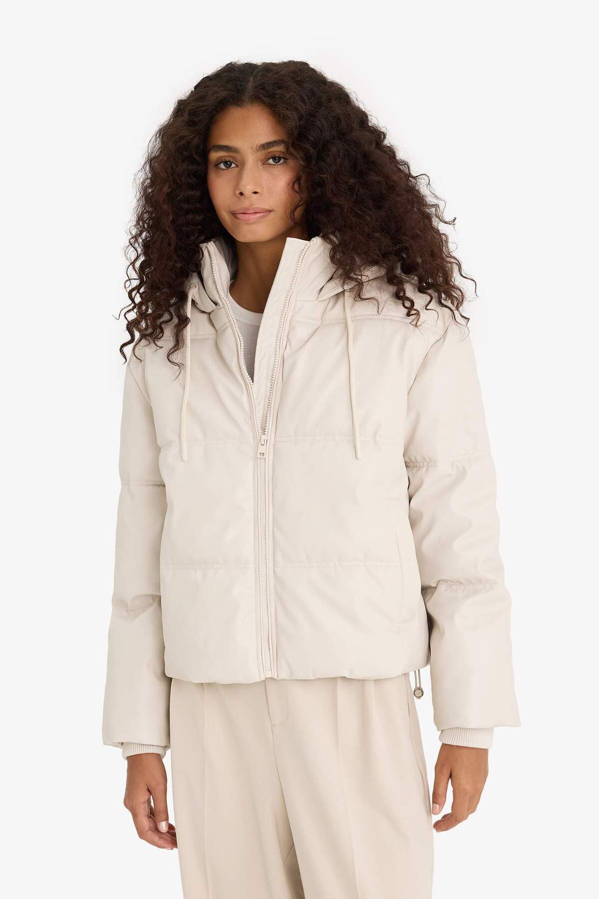 Defacto  Regular Fıt Kapüşonlu Polar Astarlı Suni Deri Mont F2142AX25WN - Görsel 3