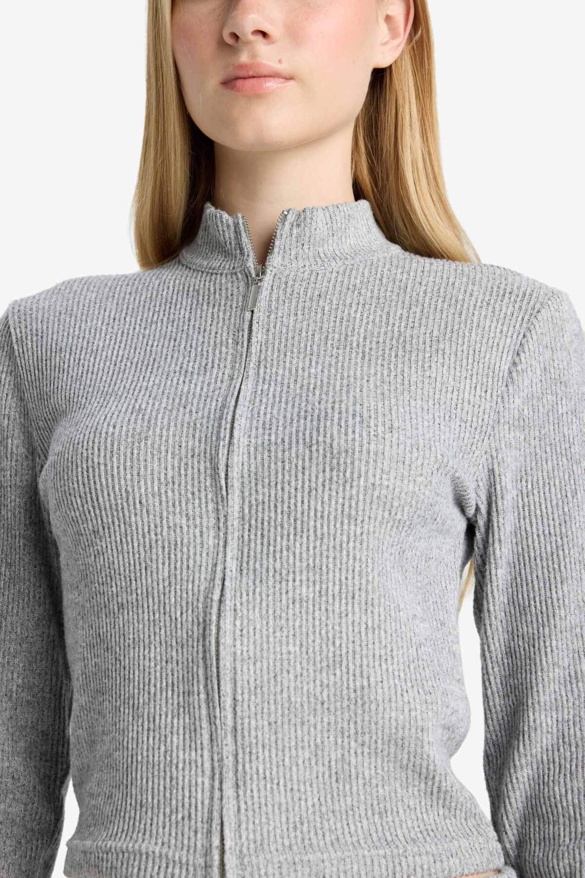 DeFacto Dik Yaka Fermuarlı Sweatshirt F0999AX25WN görsel 5