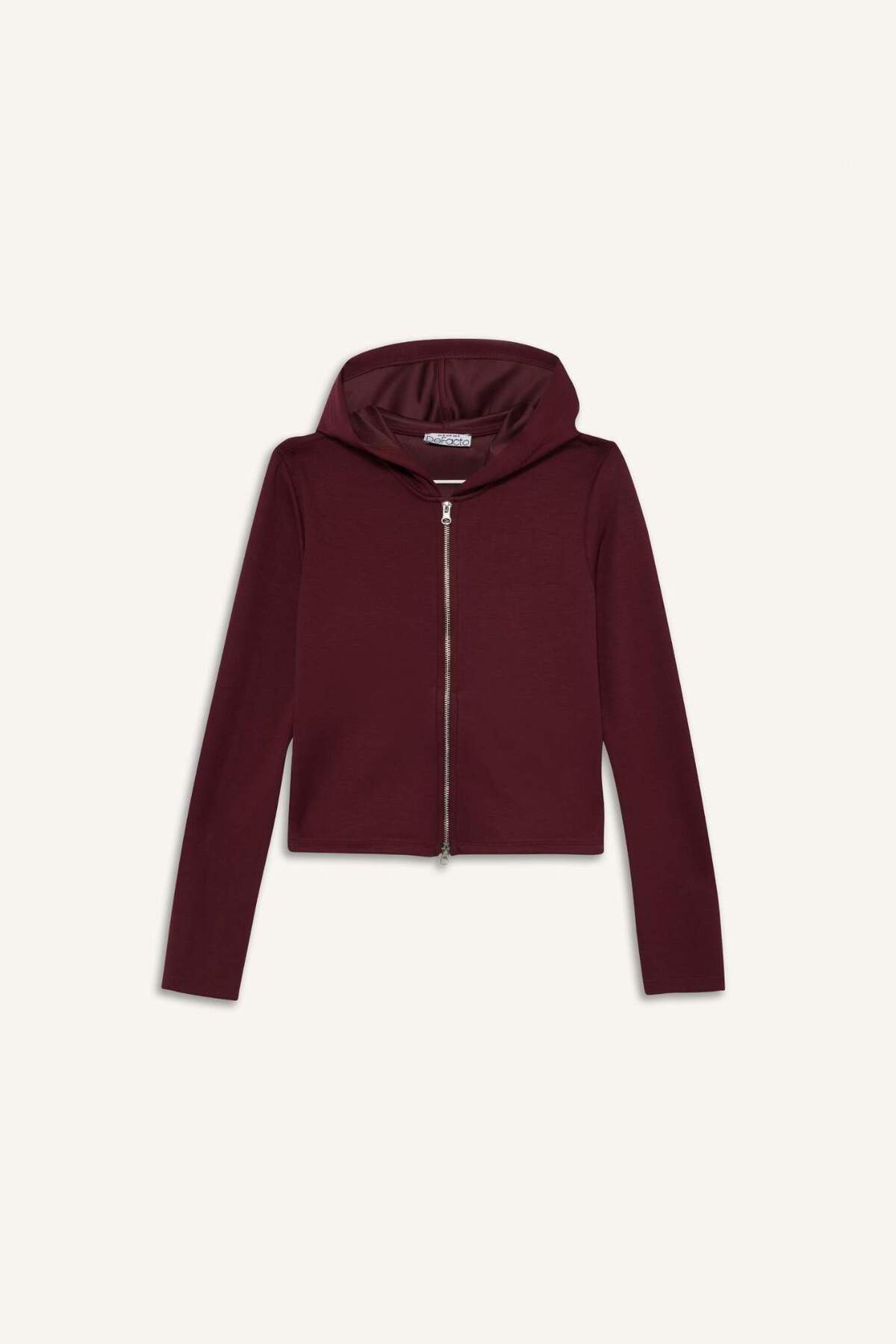 DeFacto Slim Fit Dar Kesim Kapüşonlu Modal Fermuarlı Sweatshirt F7651AX25AU görsel 3