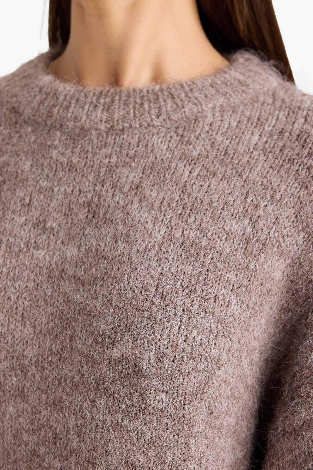 Defacto  Yün Karışımlı Bisiklet Yaka Oversize Fit Triko Kazak F3254AX25WN - Görsel 5