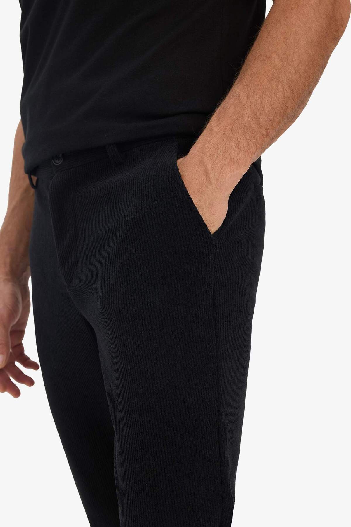 DeFacto Esnek Kumaş Tailored Regular Fit Düz Paça Fitilli Kadife Pantolon F0462AX25WN görsel 3