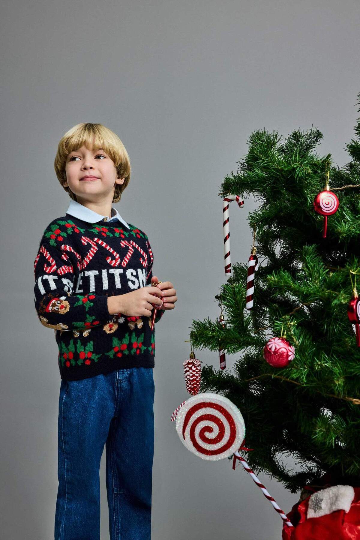 Defacto Yılbaşı Temalı Triko Kazak Erkek Bebek F2588A525WN fotoğrafı 2 (önizleme)