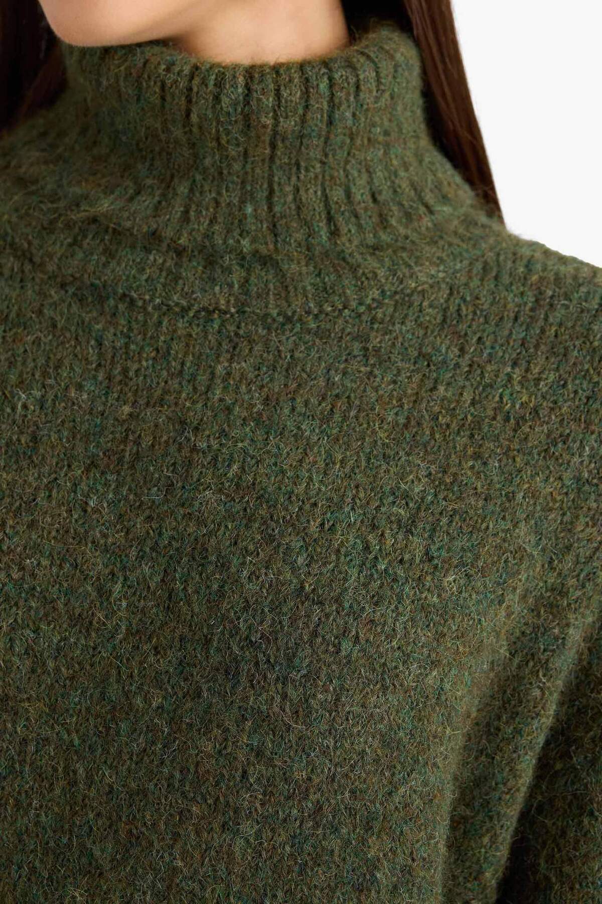 Defacto  Yün Karışımlı Balıkçı Yaka Oversize Fit Triko Kazak F3252AX25WN - Görsel 5