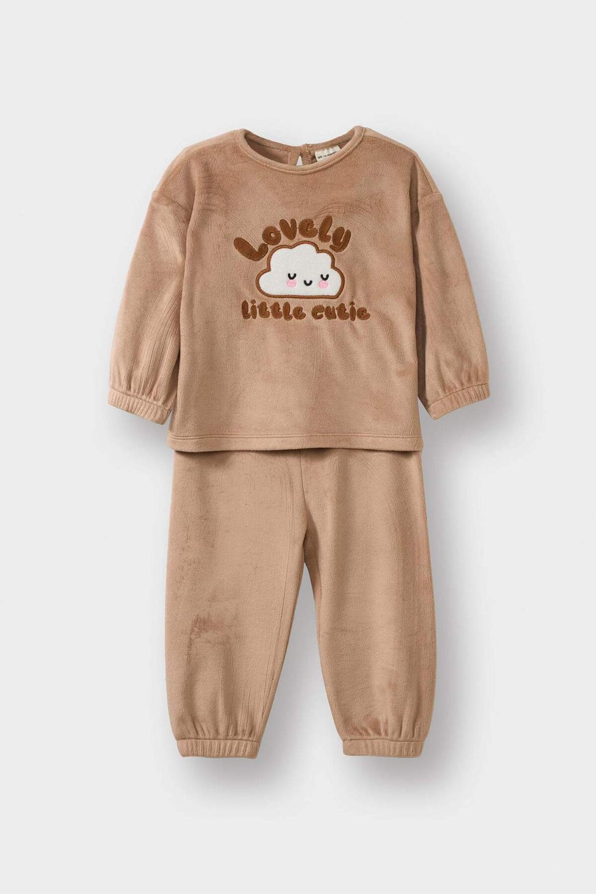Defacto Pijama Takımı Bulut Baskılı Uzun Kollu Welsoft Pelüş Üst Uzun Alt Kız Bebek G1527A525WN fotoğrafı 3 (önizleme)