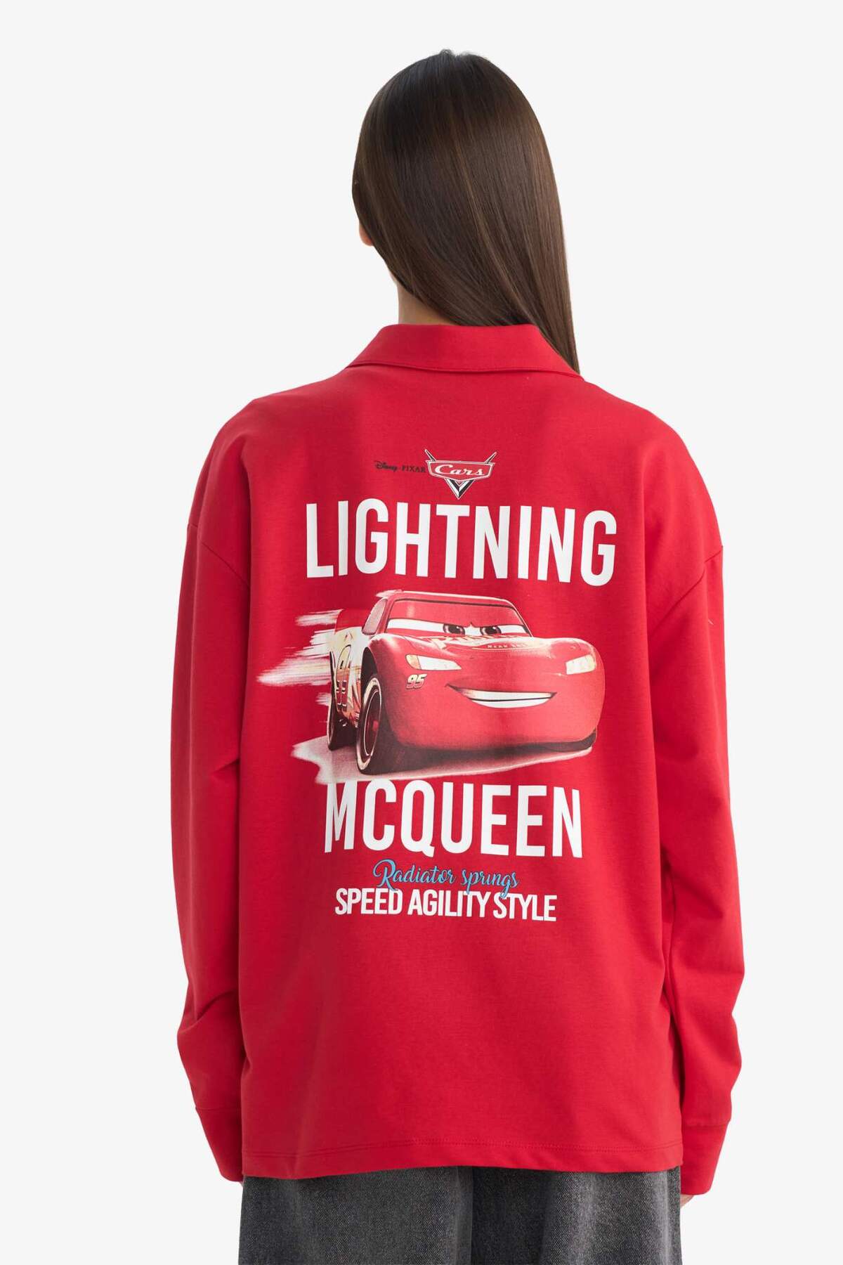 Defacto  Cars Oversize Geniş Kalıp Polo Yaka Sırt Baskılı Sweatshirt F8916AX25AU - Görsel 5