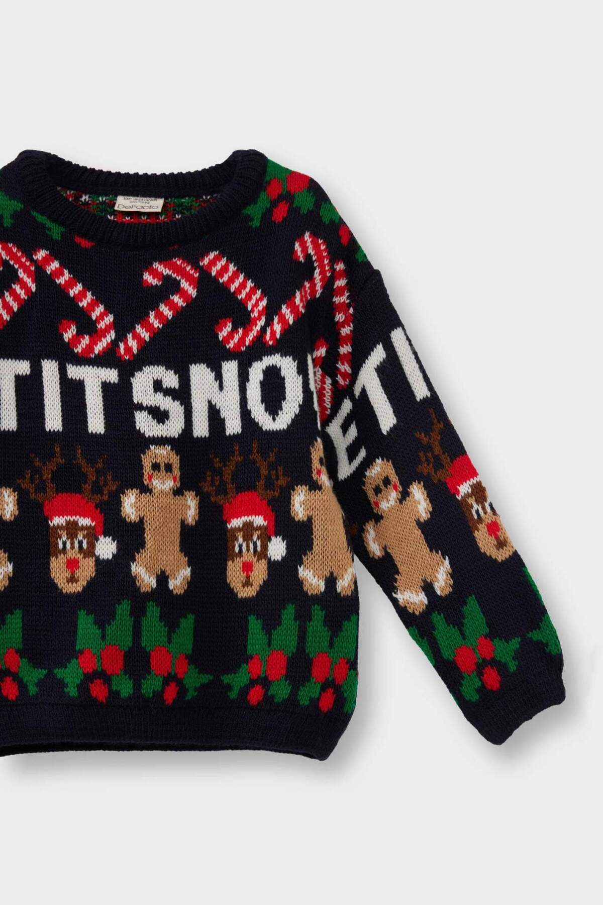 Defacto Yılbaşı Temalı Triko Kazak Erkek Bebek F2588A525WN fotoğrafı 4 (önizleme)