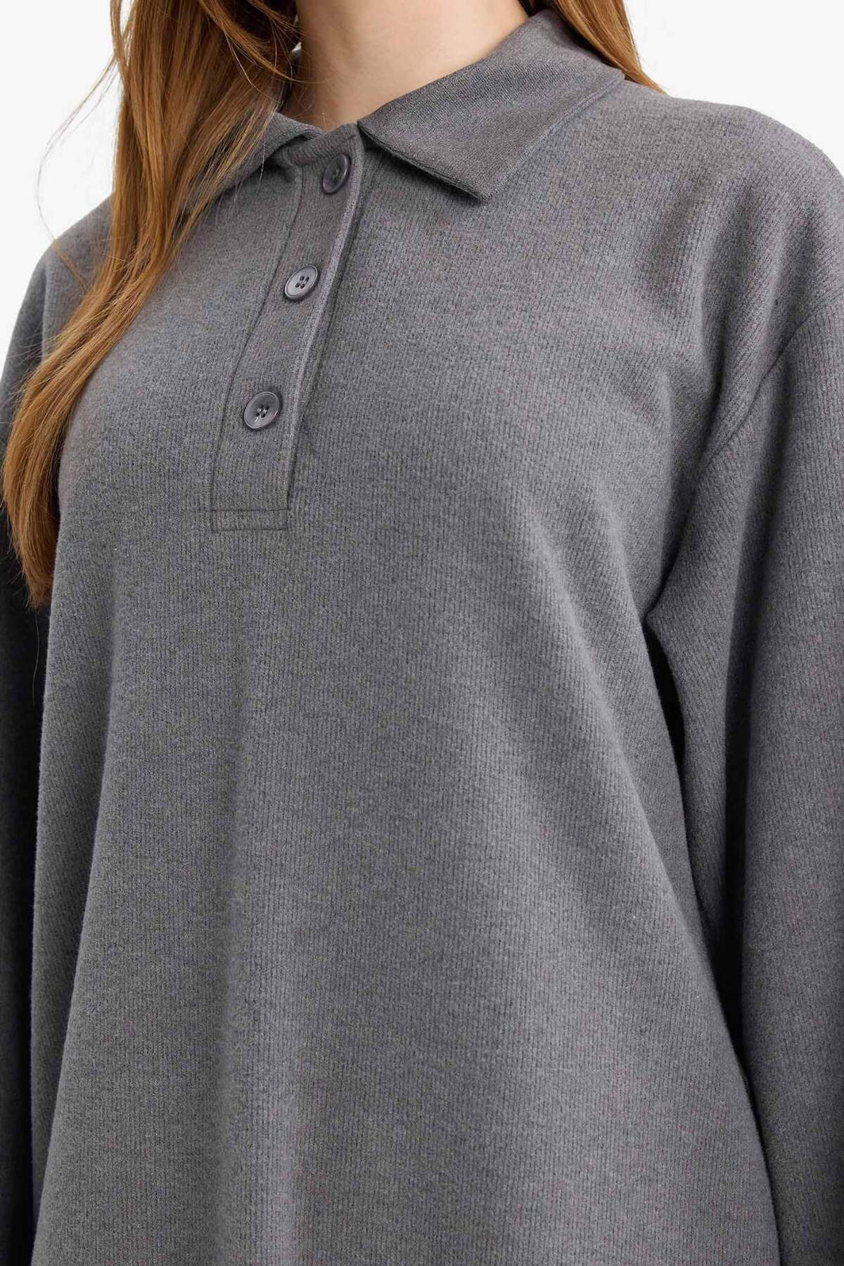 DeFacto Regular Fit Polo Yaka Uzun Kollu Maxi ElbiseG1886AX25WN görsel 5